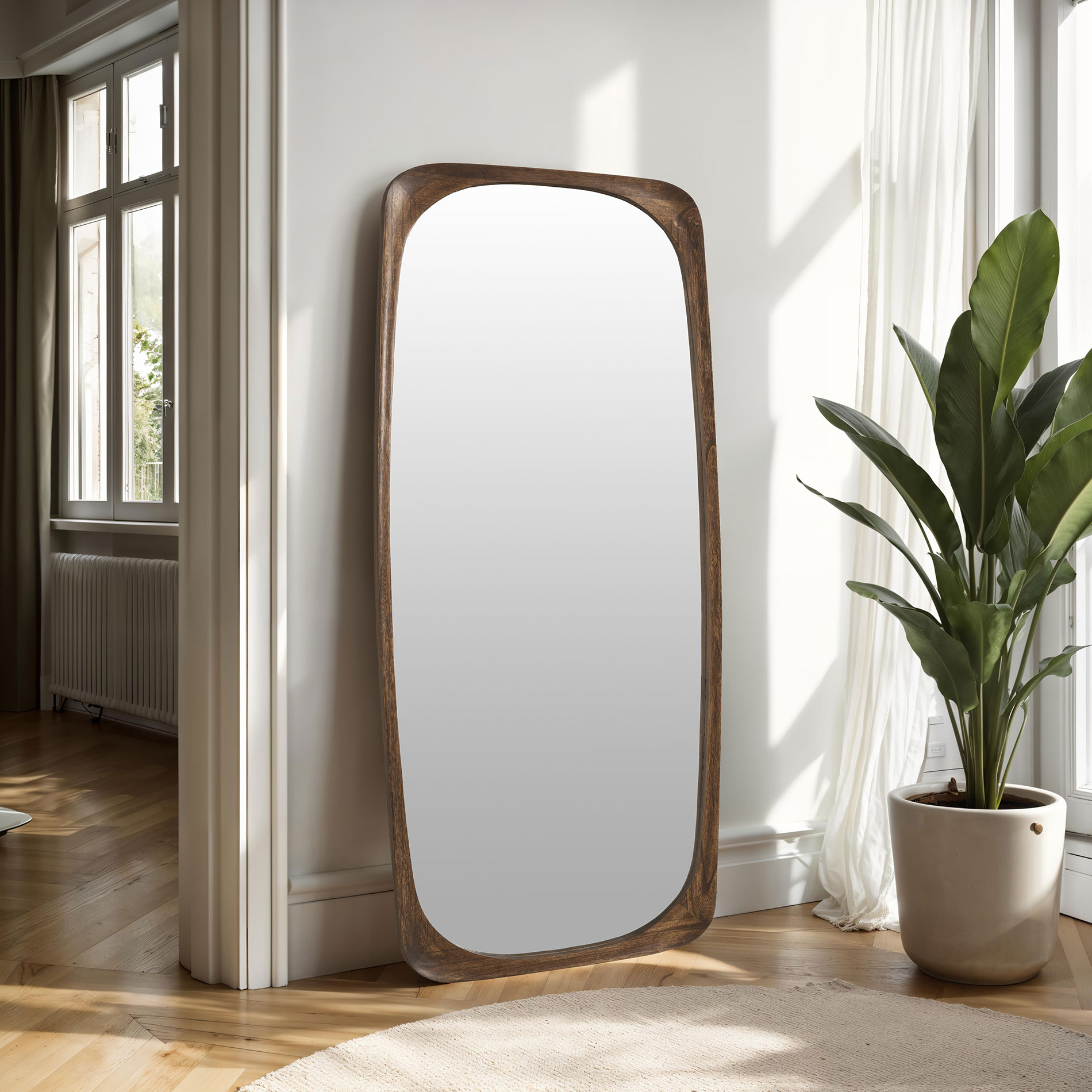 Alternative view of GDECO - ESPEJO PARED MADERA NOGAL 175*70 CM, ESQUINAS REDONDEADAS