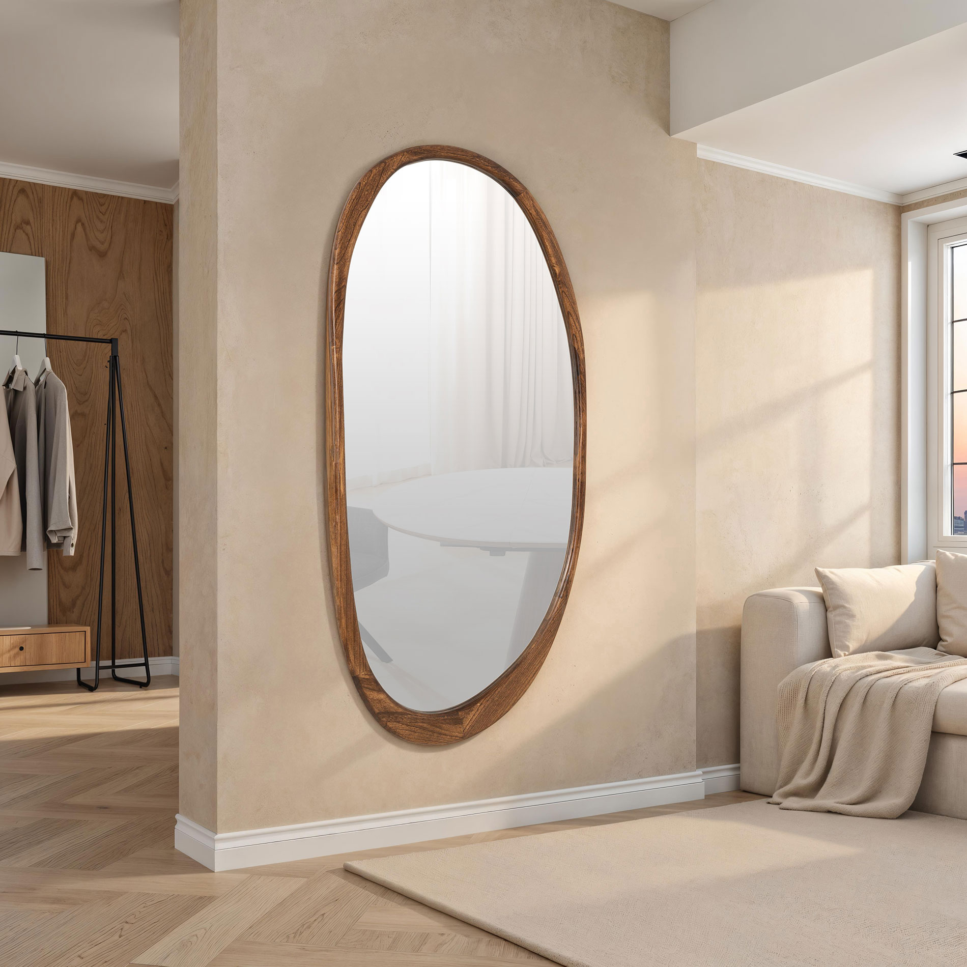 Alternative view of GDECO - ESPEJO PARED MADERA NOGAL 180*85 CM, FORMA IRREGULAR