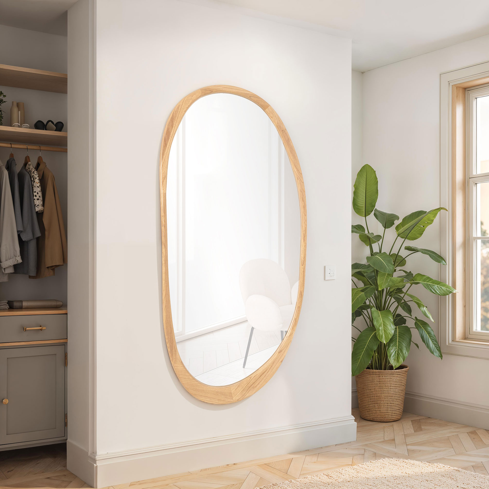 Alternative view of GDECO - ESPEJO PARED MADERA ROBLE 180*85 CM, FORMA IRREGULAR