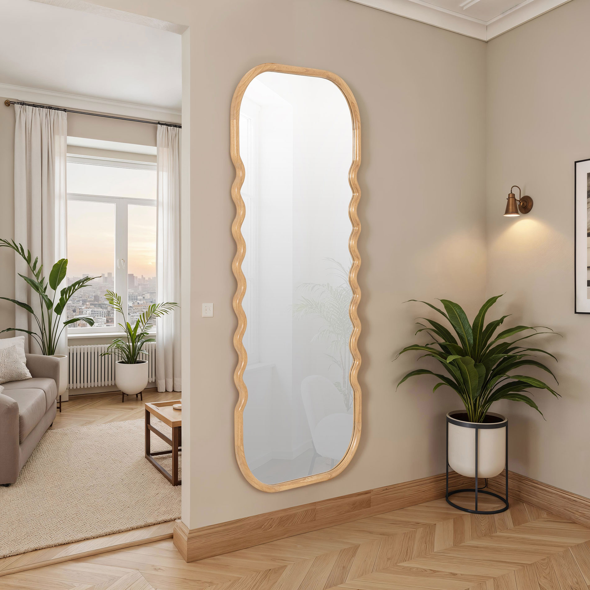 Alternative view of GDECO - ESPEJO PARED MADERA ROBLE 160*60 CM, CANTO REDONDO Y ZIGZAG