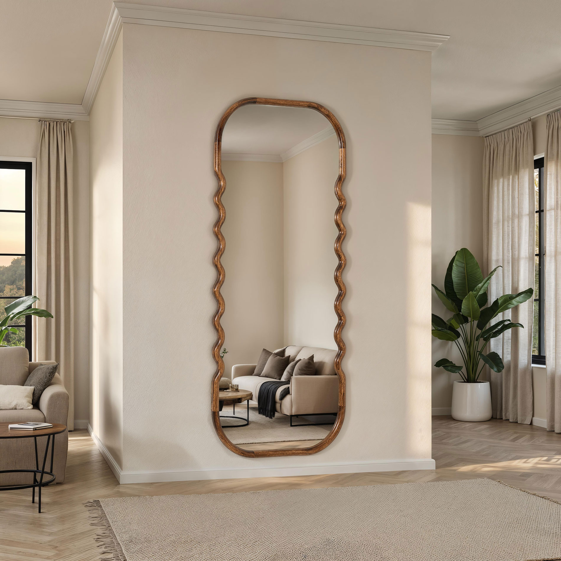 Alternative view of GDECO - ESPEJO PARED MADERA NOGAL 160*60 CM, CANTO REDONDO Y ZIGZAG