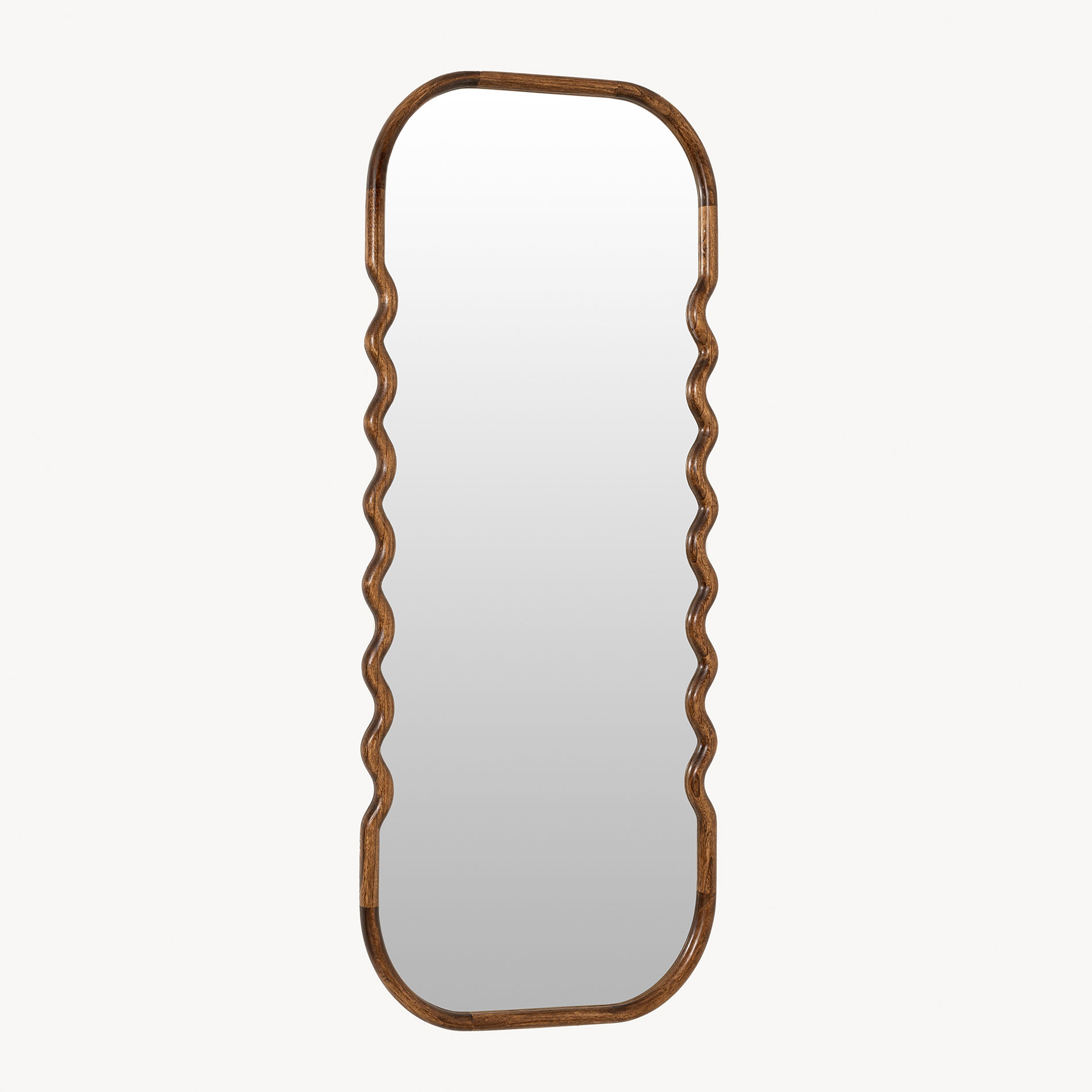 GDECO - ESPEJO PARED MADERA NOGAL 160*60 CM, CANTO REDONDO Y ZIGZAG