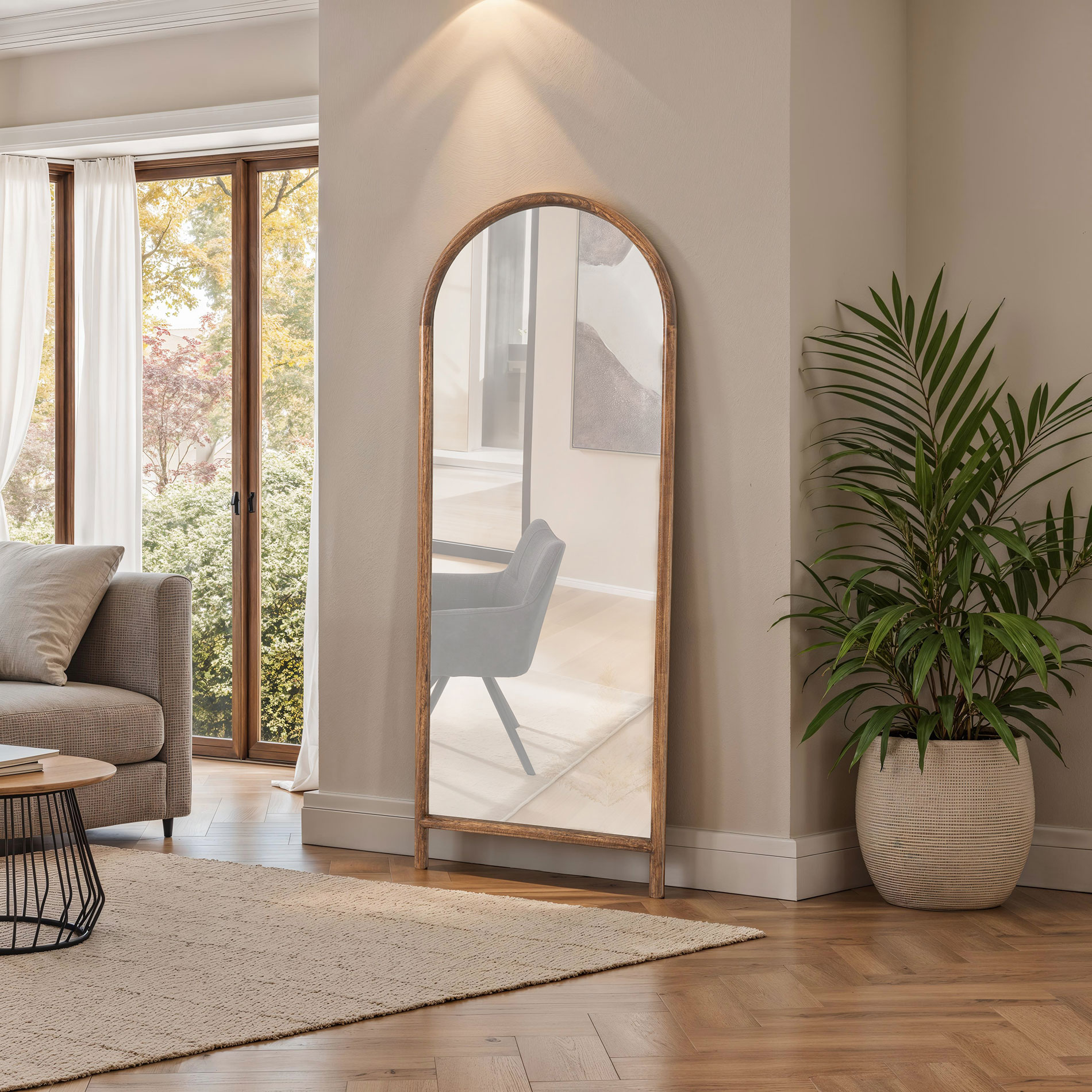 Alternative view of GDECO - ESPEJO SUELO Y PARED MADERA NOGAL 160*60 CM, FORMA DE ARCO