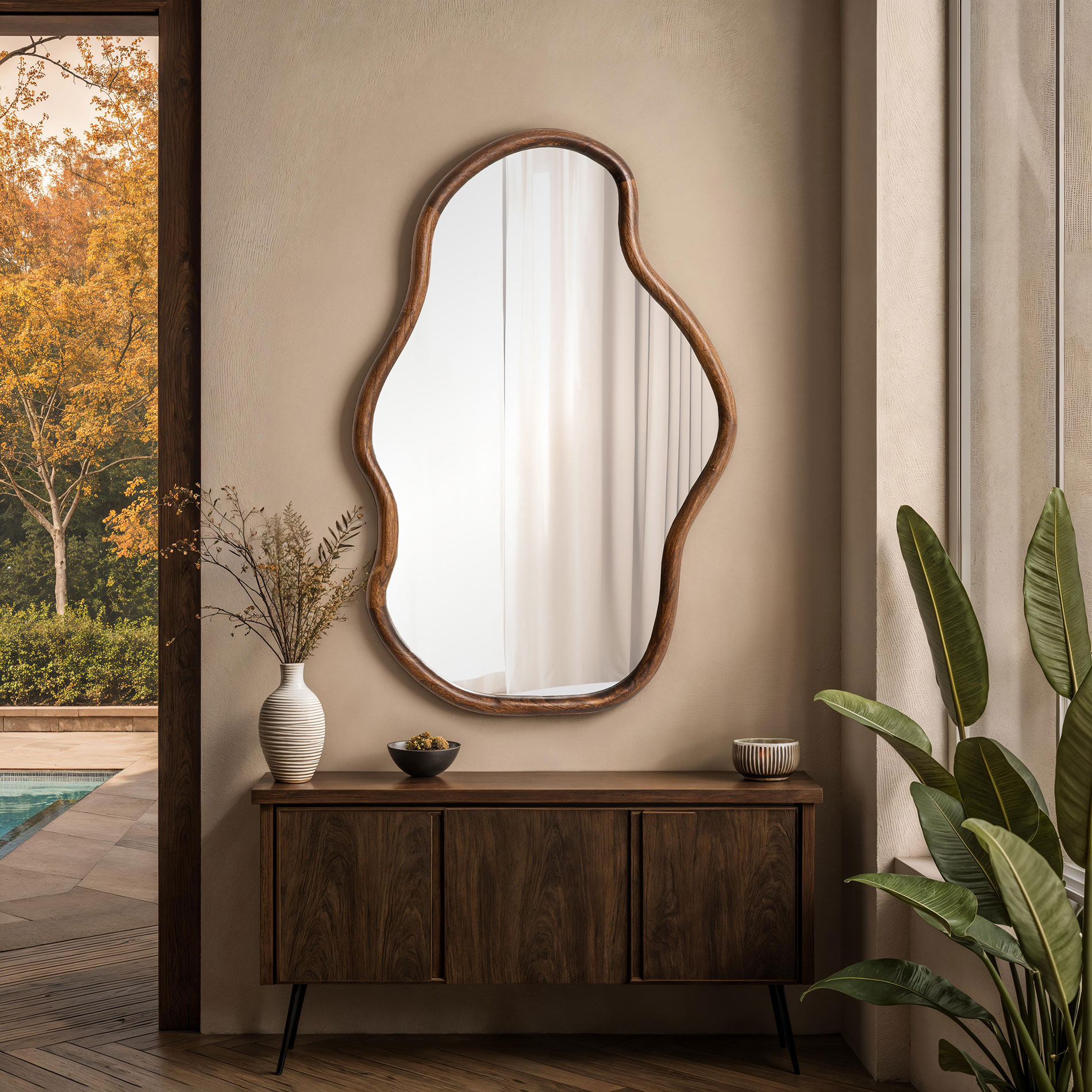 Alternative view of GDECO - ESPEJO FORMA IRREGULAR MADERA NOGAL 90*60 CM