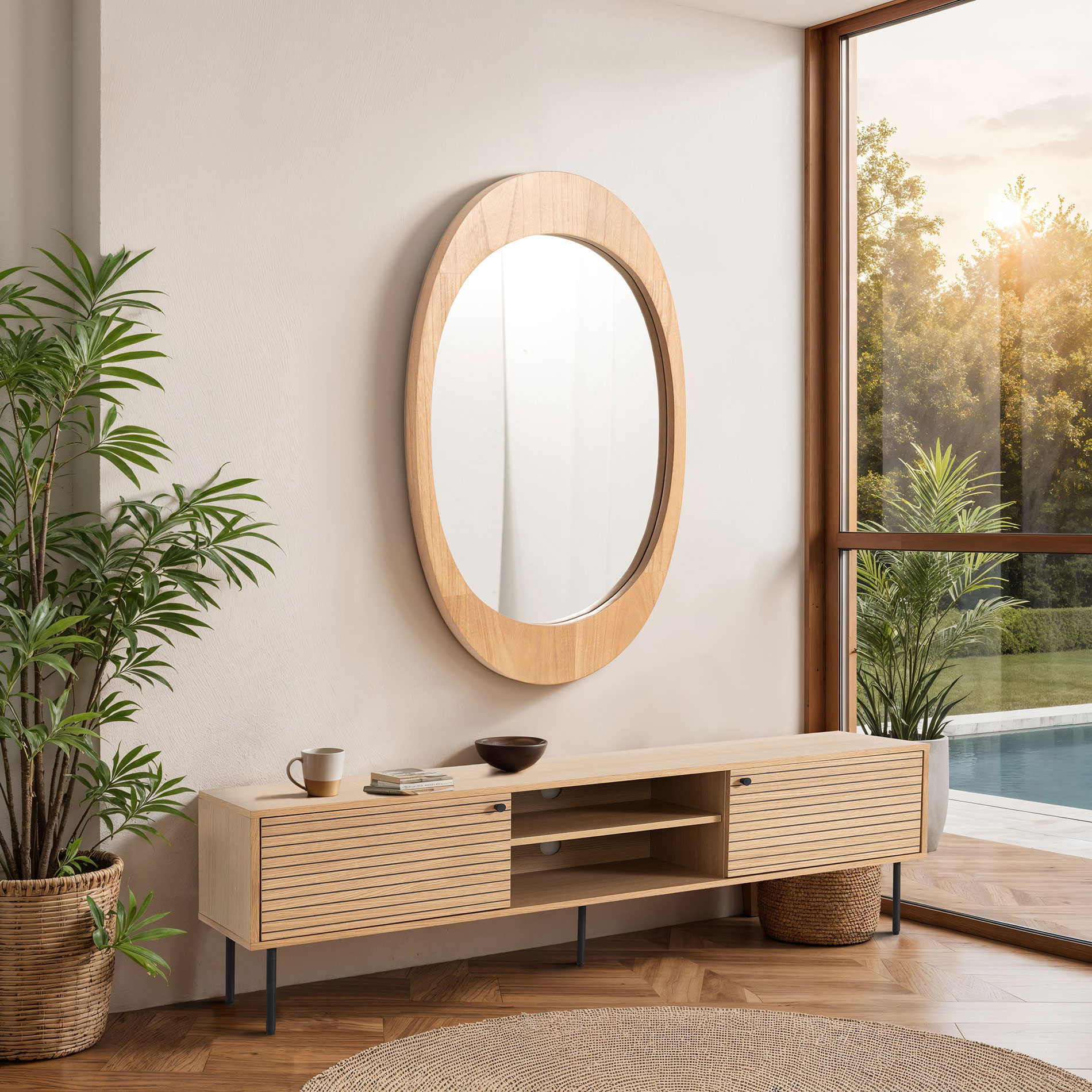 Alternative view of GDECO - ESPEJO FORMA OVALADA MADERA ROBLE 86*50 CM