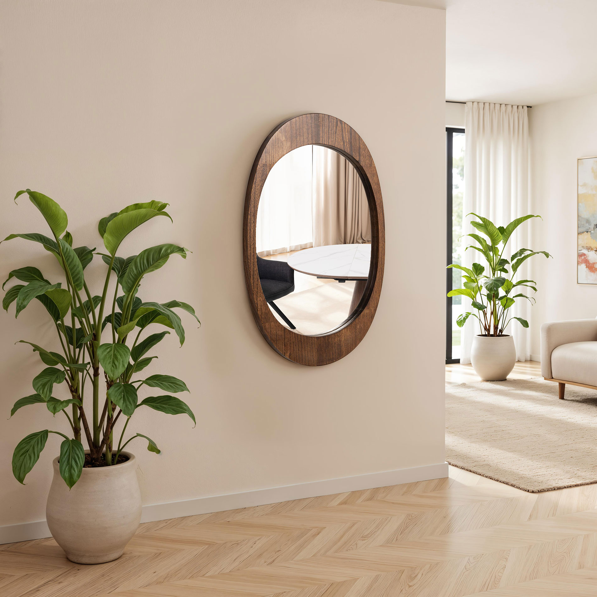 Alternative view of GDECO - ESPEJO FORMA OVALADA MADERA NOGAL 86*50 CM