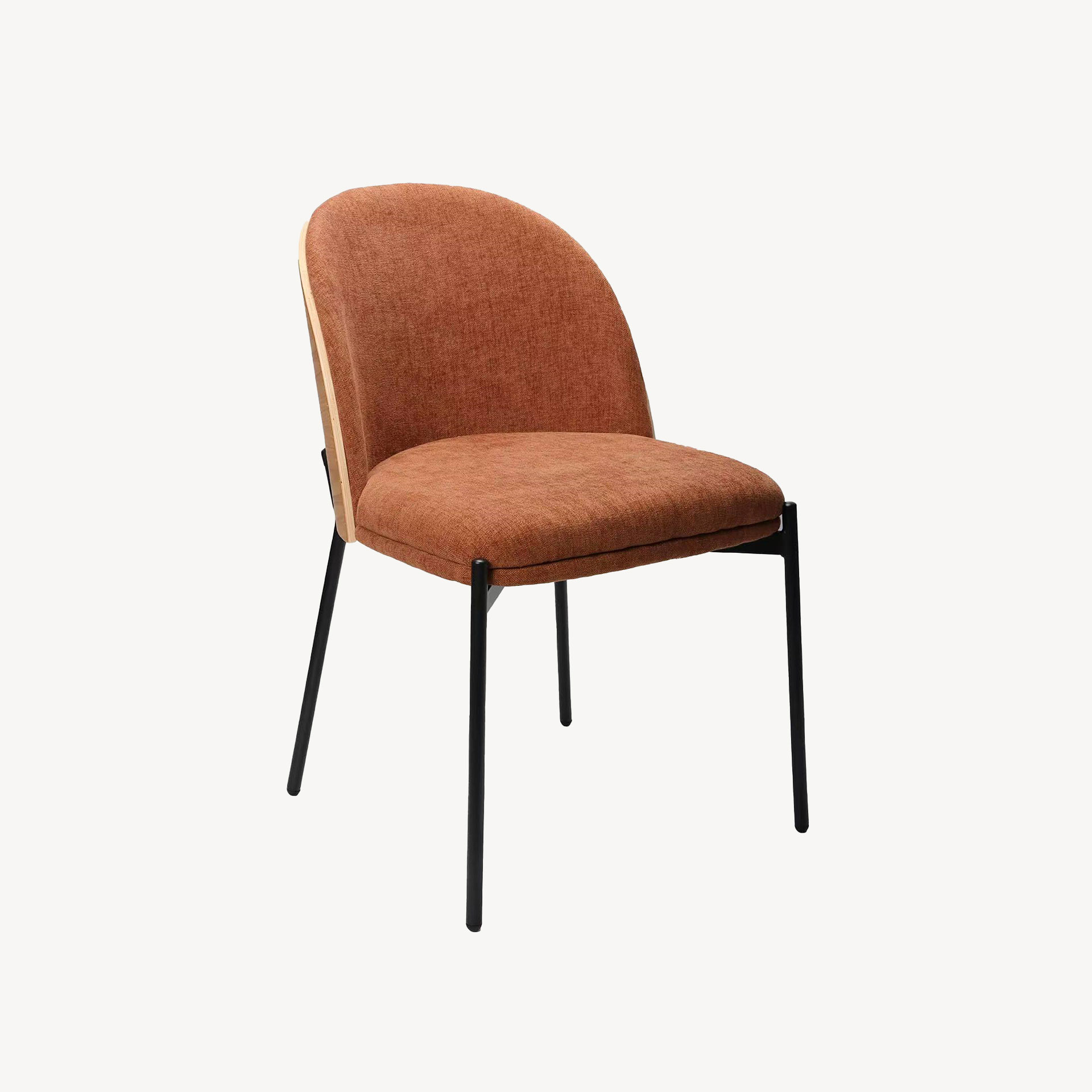 GDECO - SILLA INGRID 80*51*59 CM, ASIENTO CHAPA ROBLE CURVADO, TAPIZADO EN COLOR CALDERA Y PATAS METALICAS EN NEGRO, TEJIDO AQUACLEAN