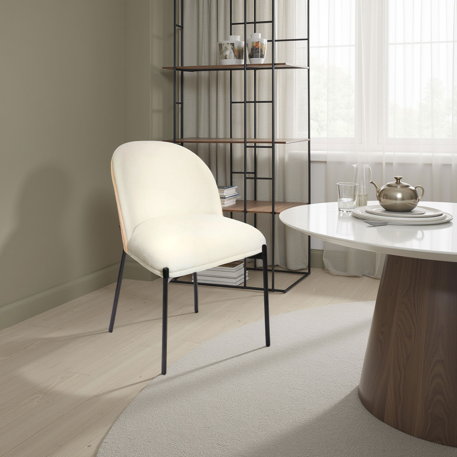 Alternative view of GDECO - SILLA INGRID 80*51*59 CM, ASIENTO CHAPA ROBLE CURVADO, TAPIZADO BEIGE Y PATAS METALICAS EN NEGRO, TEJIDO AQUACLEAN