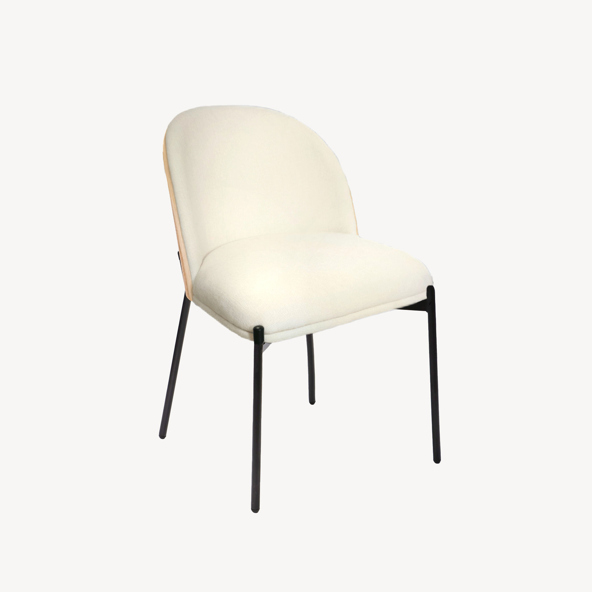 GDECO - SILLA INGRID 80*51*59 CM, ASIENTO CHAPA ROBLE CURVADO, TAPIZADO BEIGE Y PATAS METALICAS EN NEGRO, TEJIDO AQUACLEAN