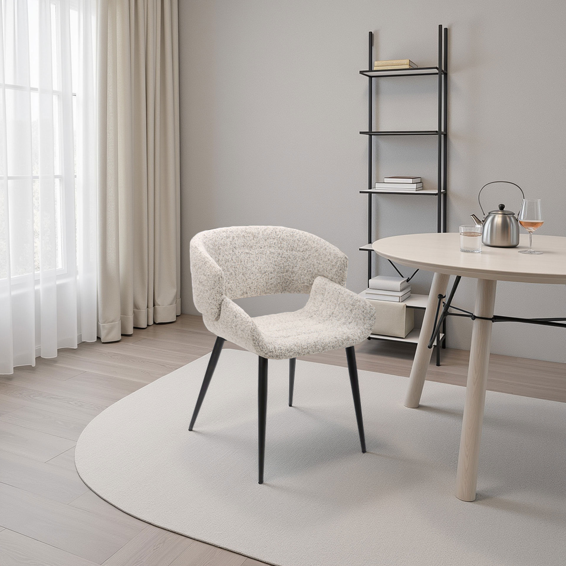 Alternative view of GDECO - SILLA GRETA 77*57*60 CM, ASIENTO CURVADO TAPIZADO CON TELA IGNIFUGA Y EASYCLEAN Y PATAS METALICAS EN NEGRO