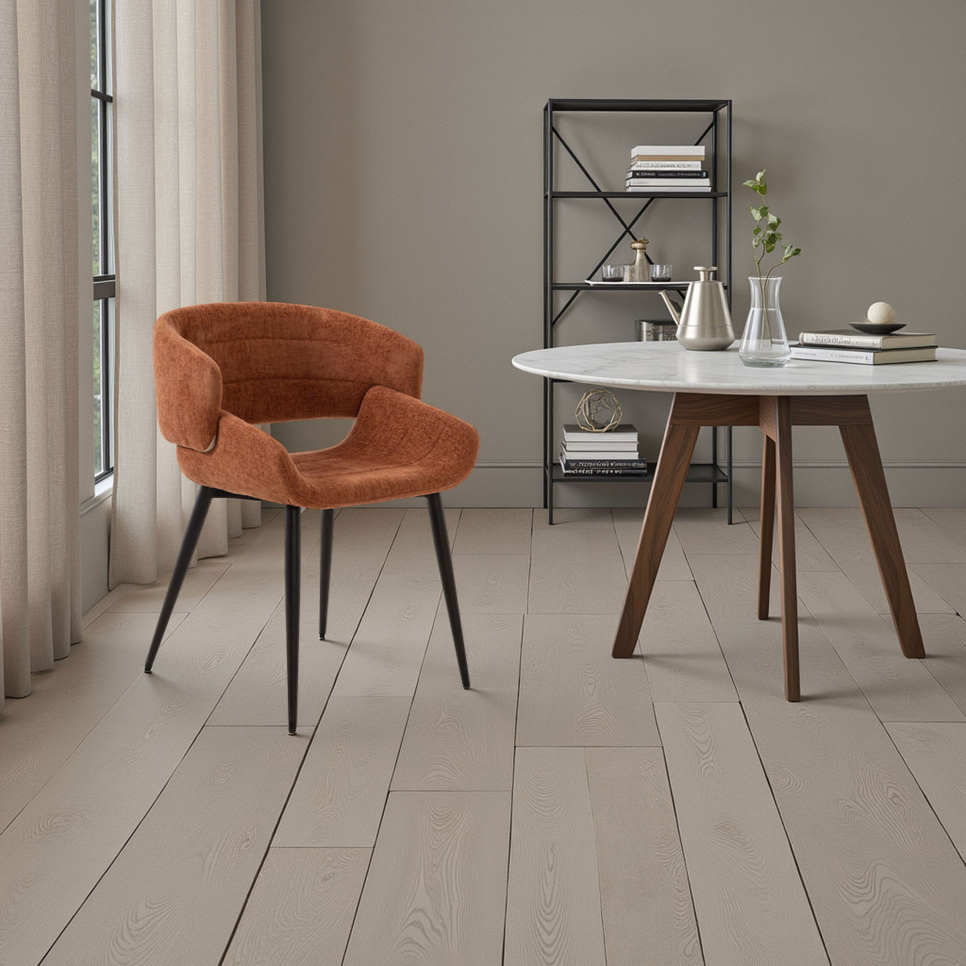 Alternative view of GDECO - SILLA GRETA 77*57*60 CM, ASIENTO CURVADO TAPIZADO CALDERA CON TELA IGNIFUGA Y EASYCLEAN Y PATAS METALICAS EN NEGRO