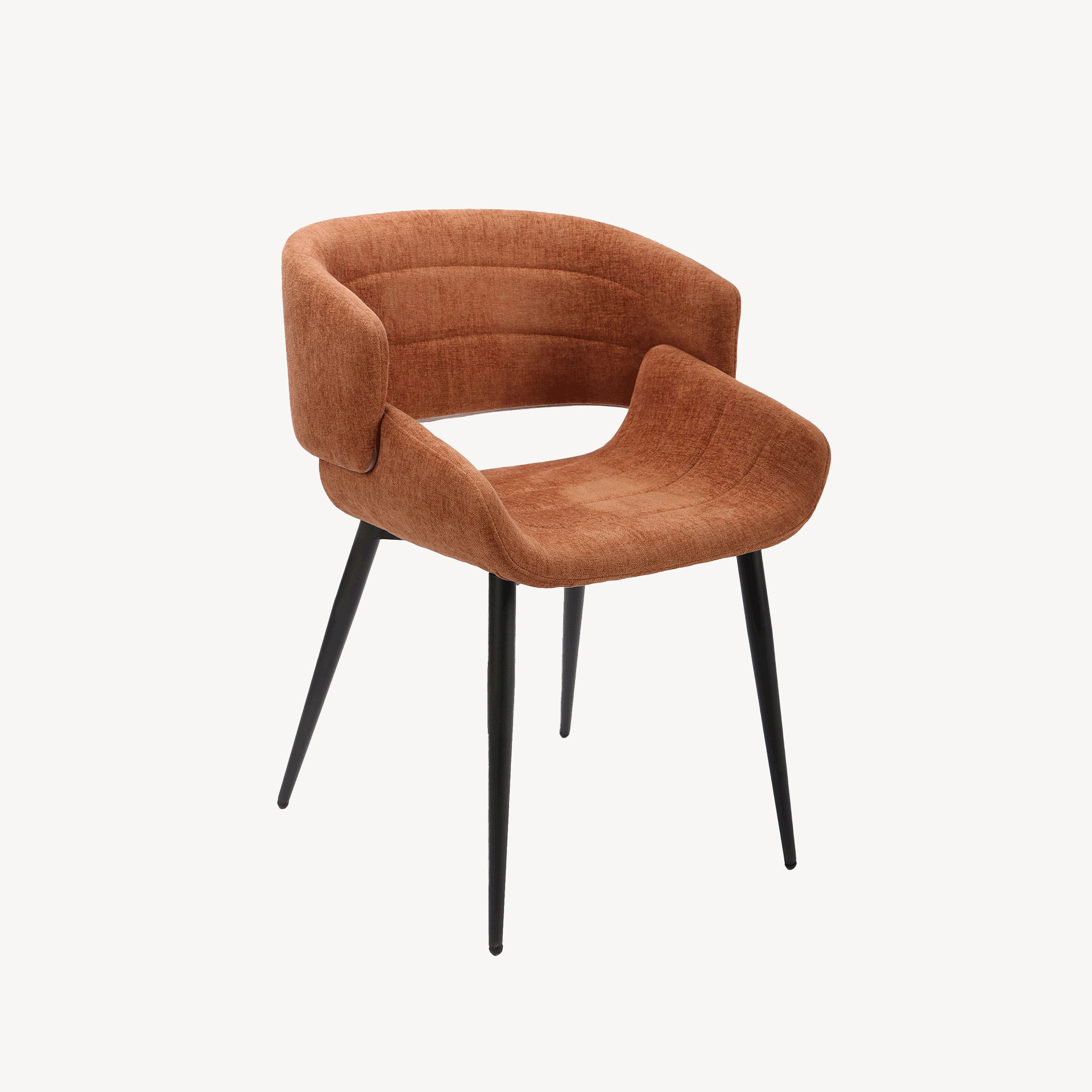 GDECO - SILLA GRETA 77*57*60 CM, ASIENTO CURVADO TAPIZADO CALDERA CON TELA IGNIFUGA Y EASYCLEAN Y PATAS METALICAS EN NEGRO