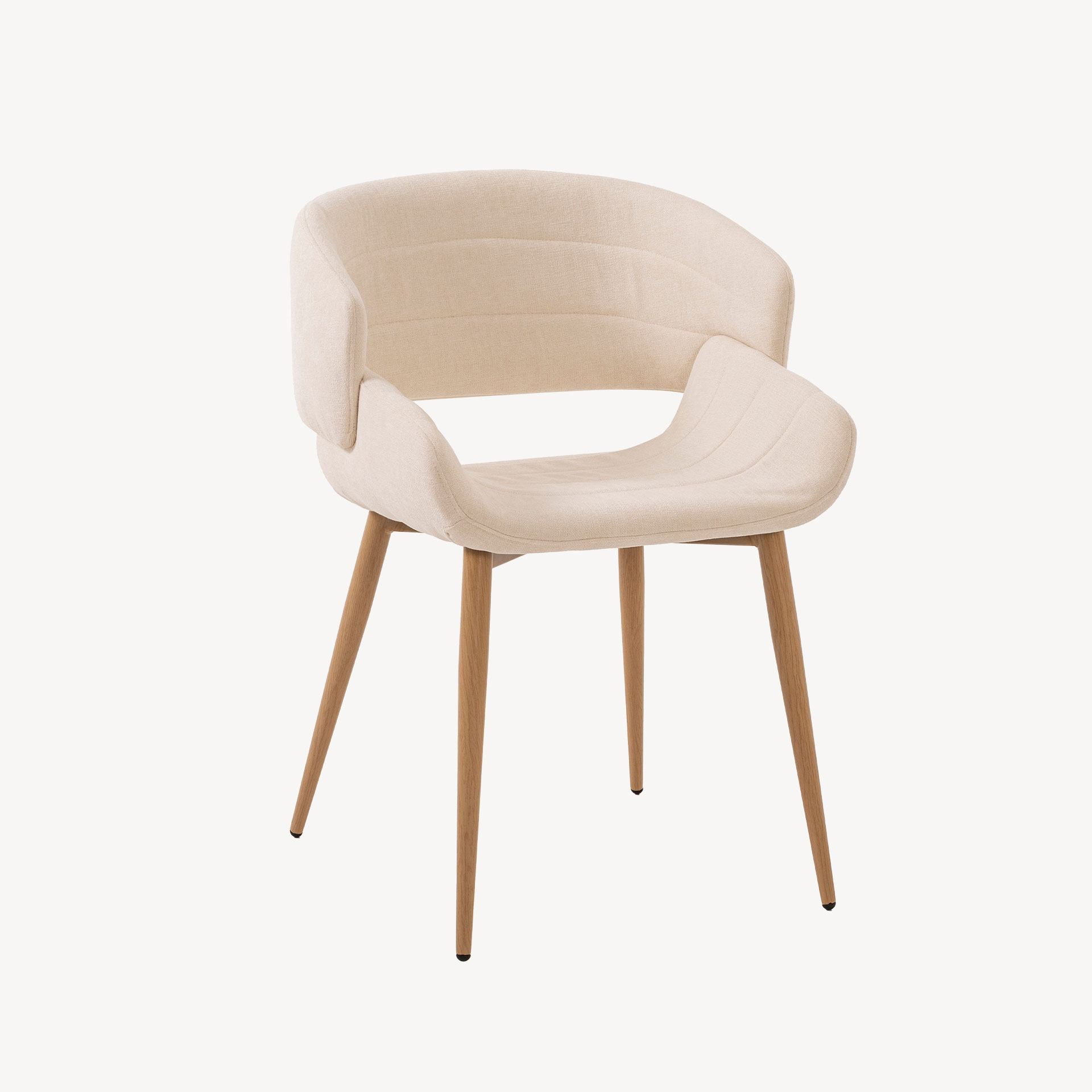 GDECO - SILLA GRETA 77*57*60 CM, ASIENTO CURVADO TAPIZADO BEIGE CON TELA  EASYCLEAN Y PATAS METALICAS EN NEGRO