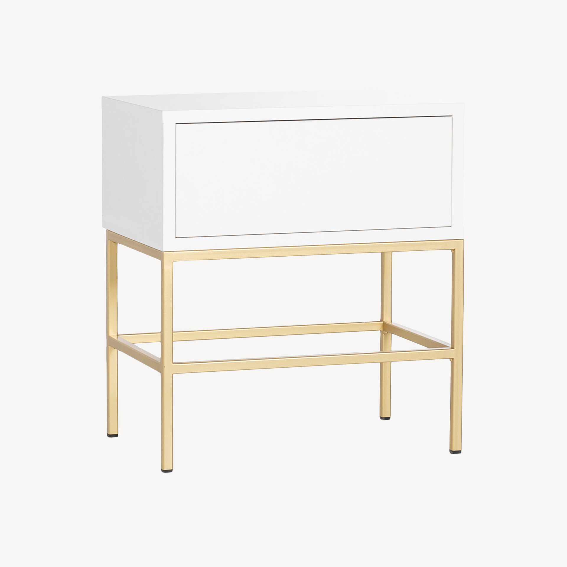 GDECO - MESITA PUSH 1 CAJON LACADA BLANCO. BASE METAL ORO. 48*55*33,5 CM