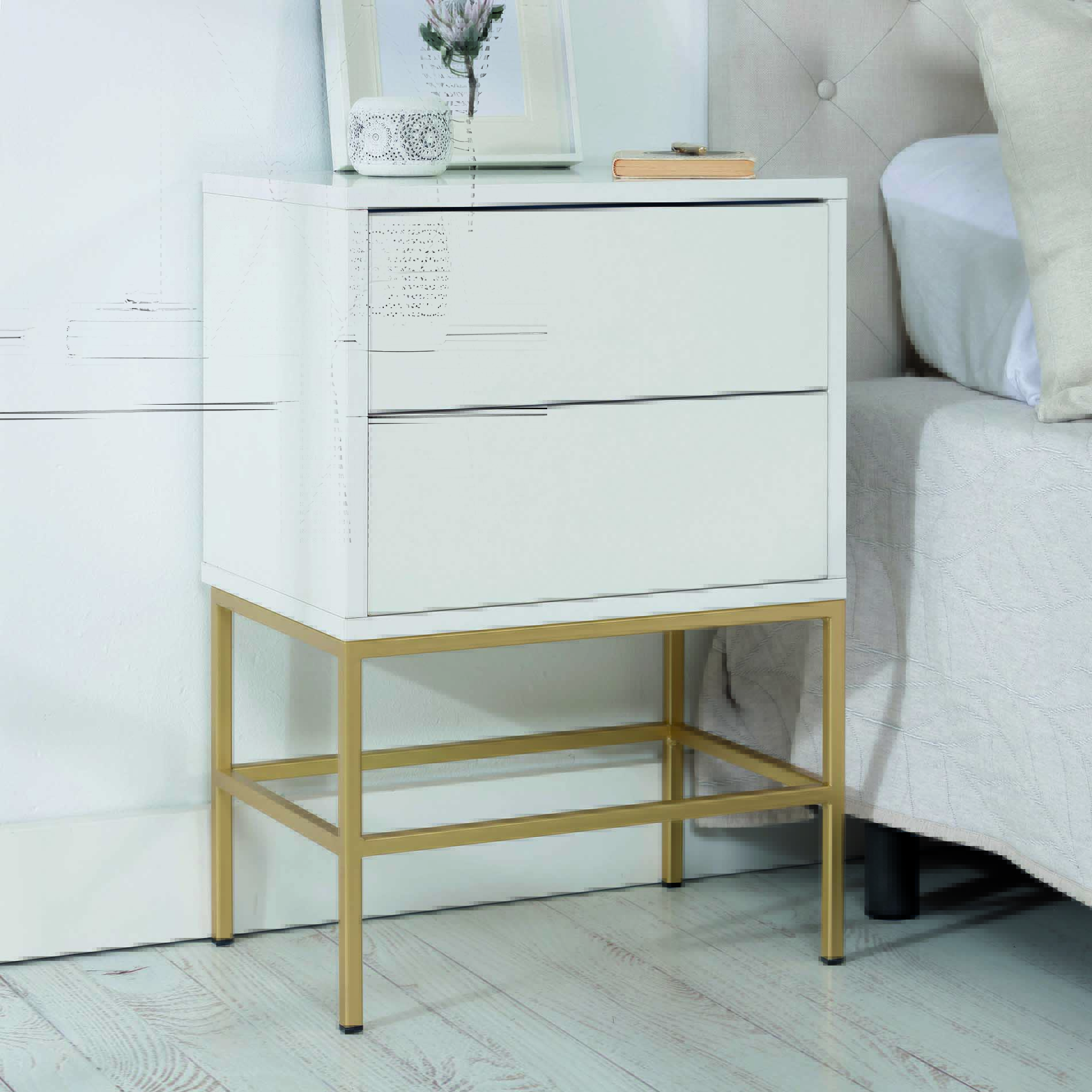 Alternative view of GDECO - MESITA PUSH 2 CAJONES LACADA BLANCO. BASE METAL ORO. 74*48*33,5 CM