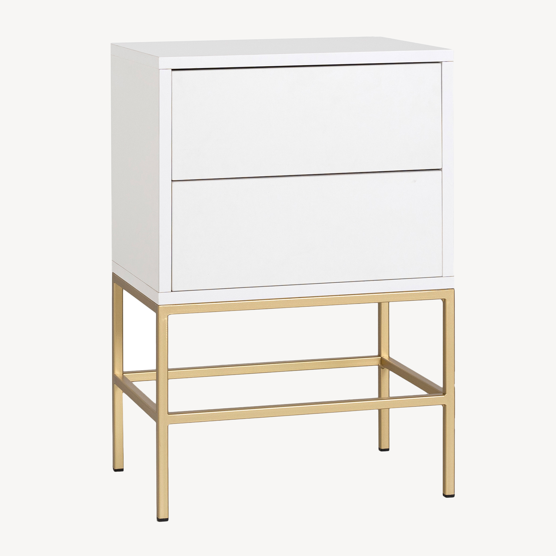 GDECO - MESITA PUSH 2 CAJONES LACADA BLANCO. BASE METAL ORO. 74*48*33,5 CM