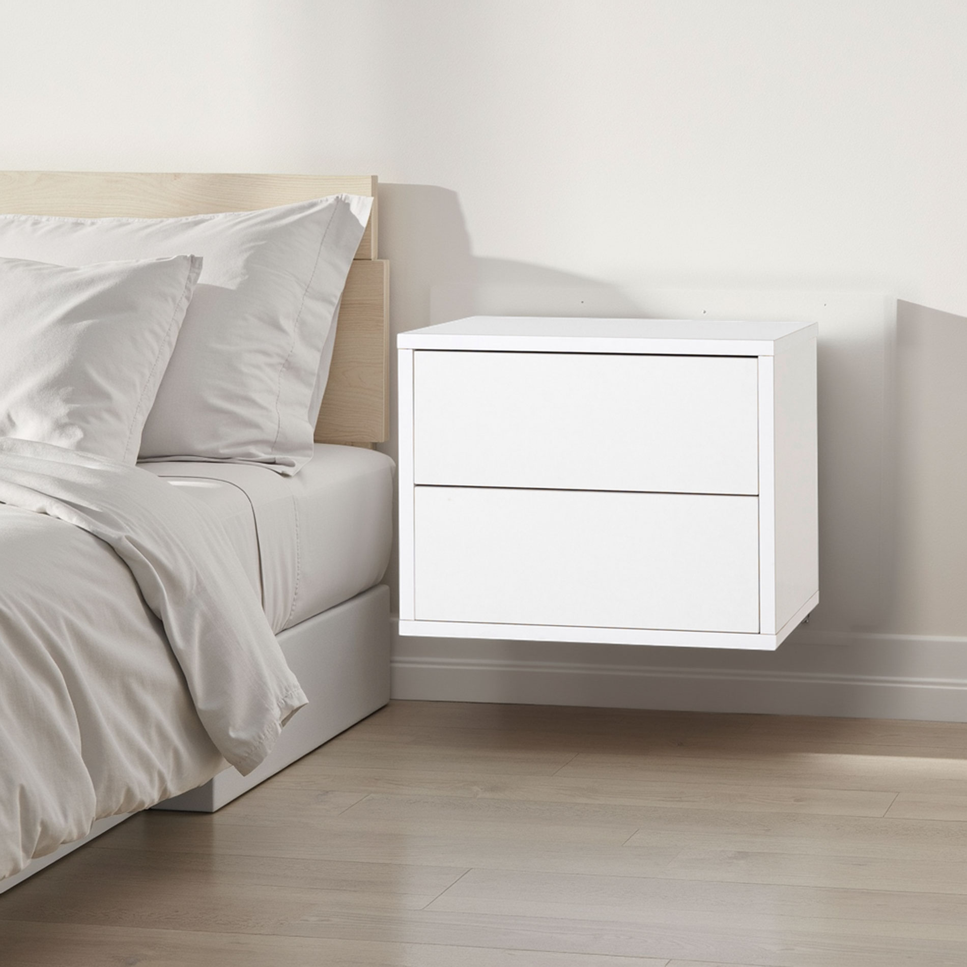 Alternative view of GDECO - MESITA PUSH 2 CAJONES, LACADO BLANCO 48*33.5*39 CM (PARA COLGAR EN LA PARED)