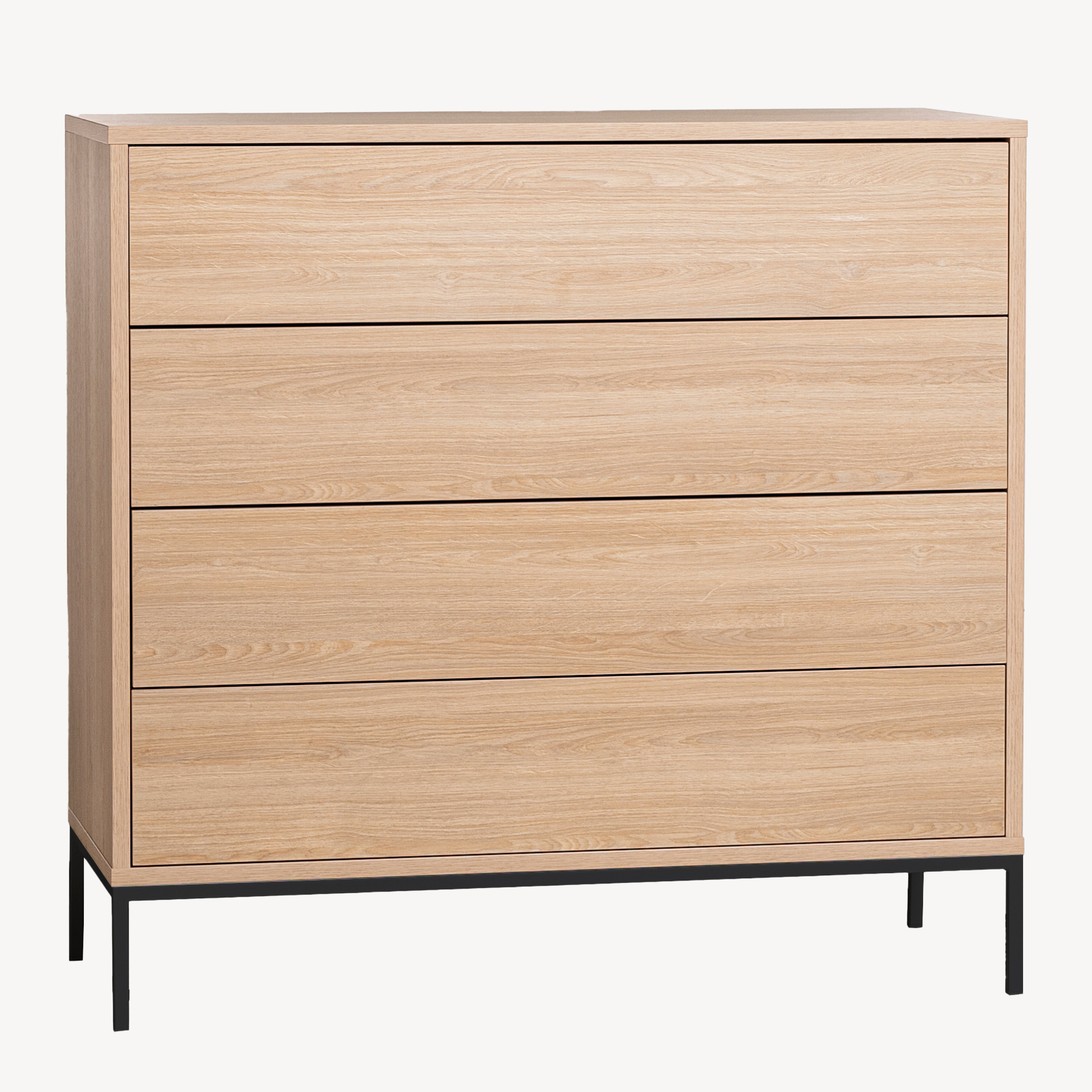 GDECO - COMODA PUSH 4 C. CHAPA ROBLE, BASE METAL NEGRO. 100*95*40 CM