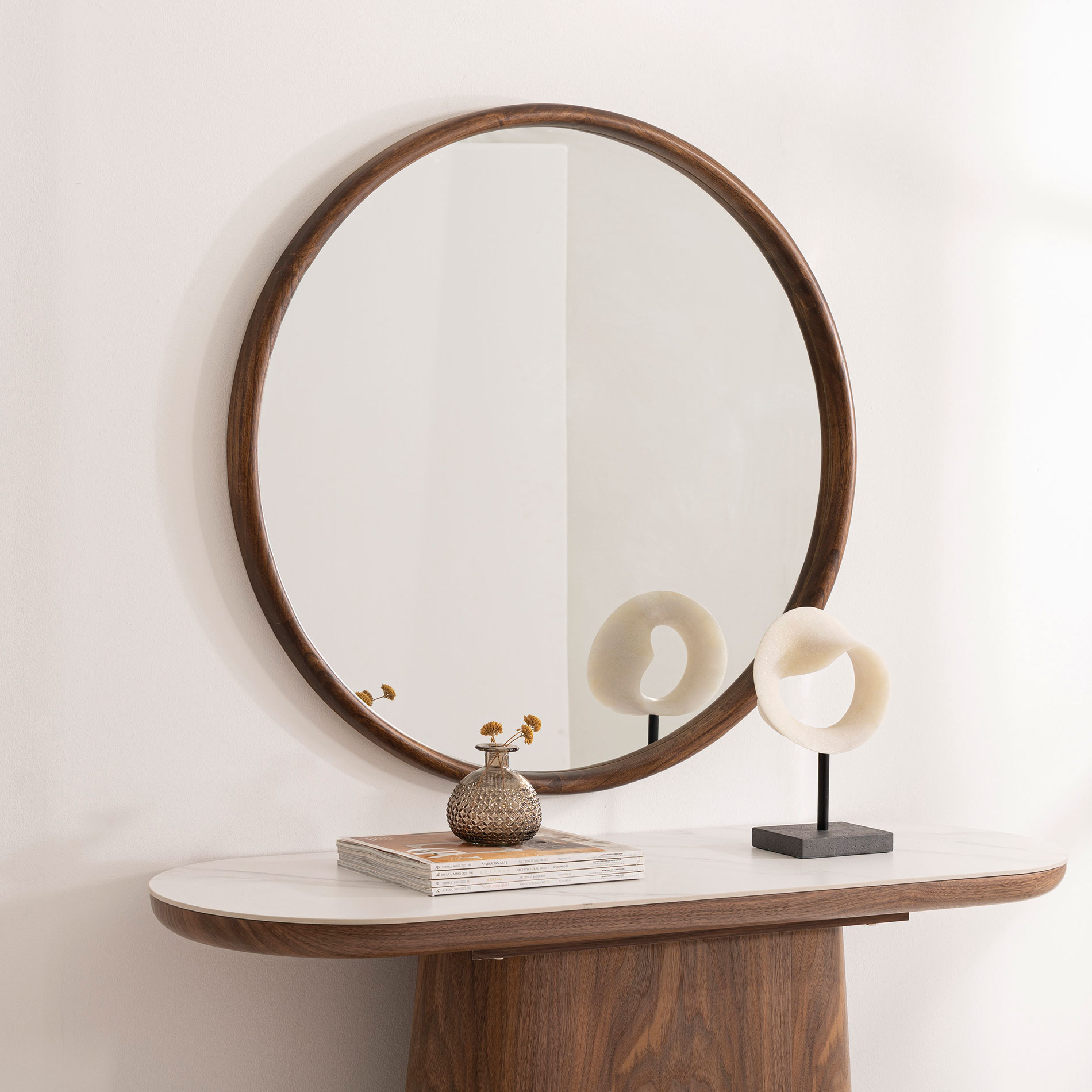 Alternative view of GDECO - ESPEJO CIRCULAR 120*120 CM. MADERA MACIZA NOGAL