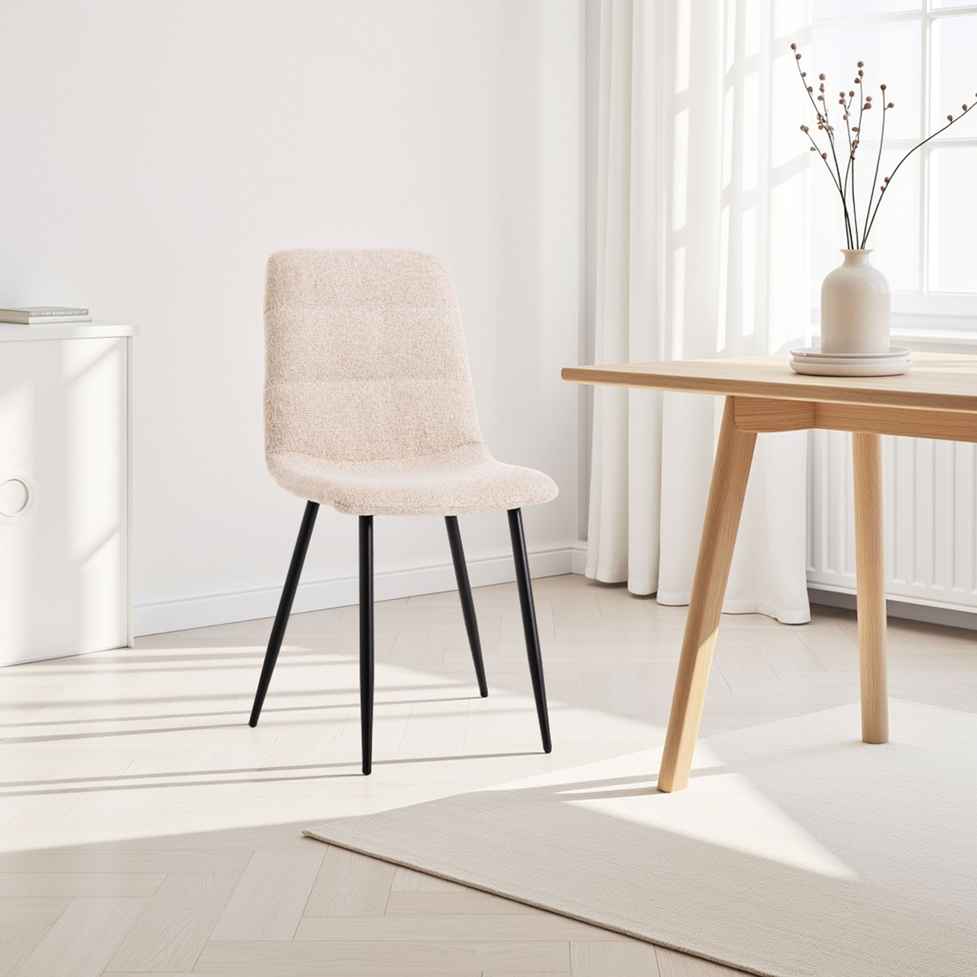 Alternative view of GDECO - SILLA EMMA. 90*44*55 CM, TAPIZADO ANTIMANCHAS IGNIFUGO COLOR BEIGE CLARO. PATAS METAL NEGRO PINTURA EPOXI