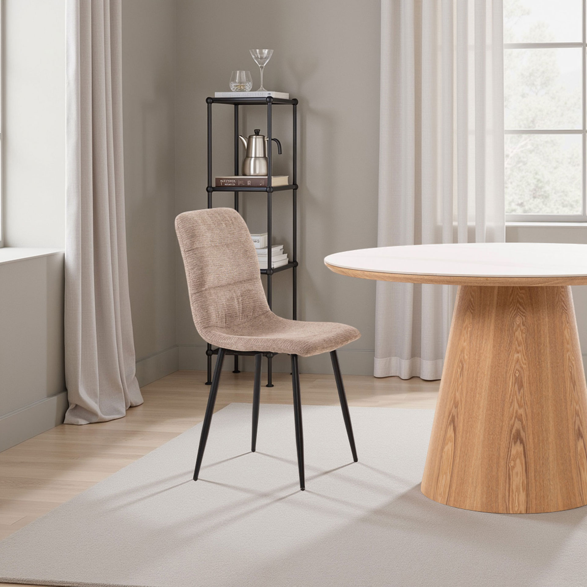 Alternative view of GDECO - SILLA EMMA. 90*44*55 CM, TAPIZADO ANTIMANCHAS COLOR CAMEL. PATAS METAL NEGRO PINTURA EPOXI