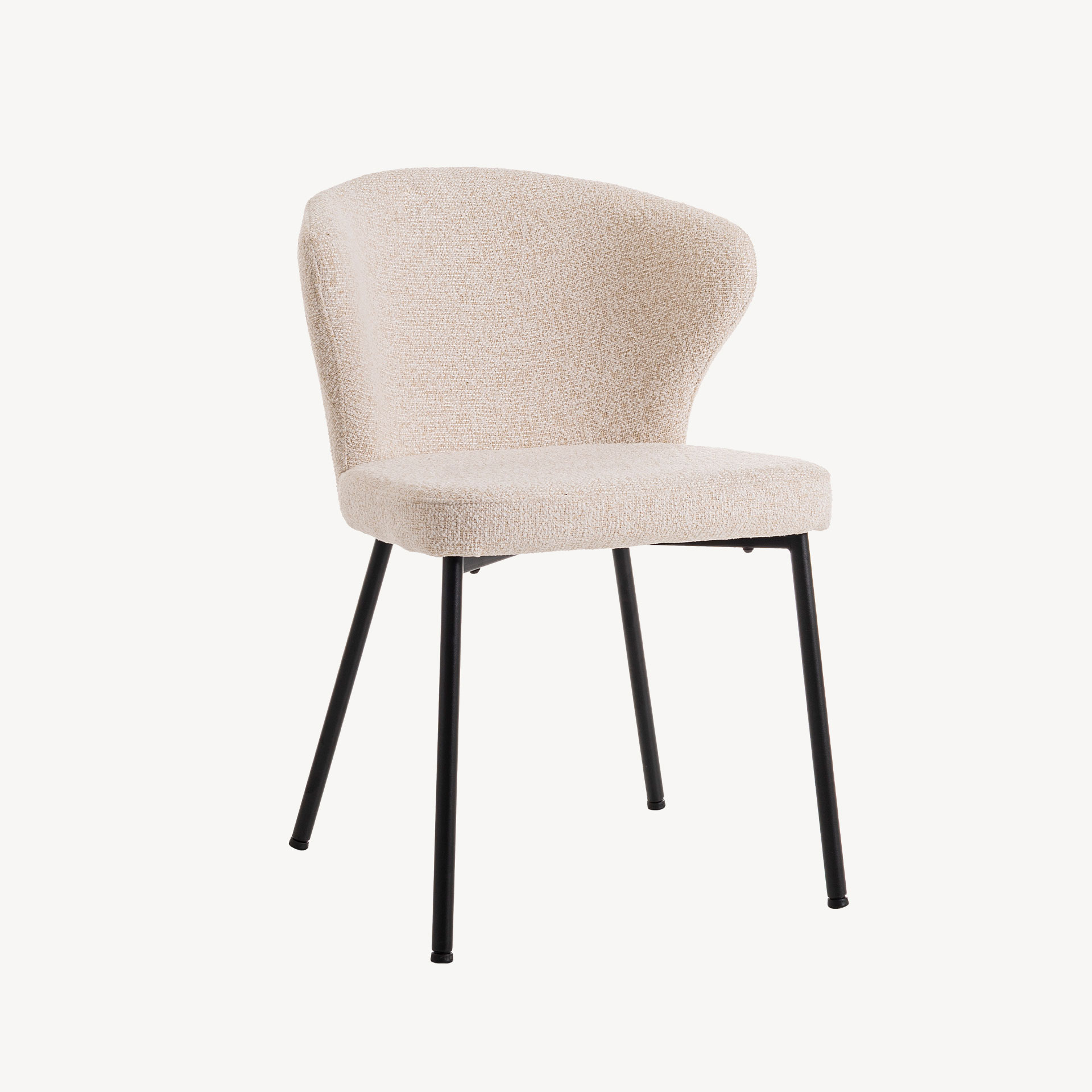 GDECO - SILLA VEGA. 82*59*50 CM, TAPIZADO ANTIMANCHAS E IGNÍFUGO COLOR BEIGE. PATAS METAL NEGRO PINTURA EPOXI.