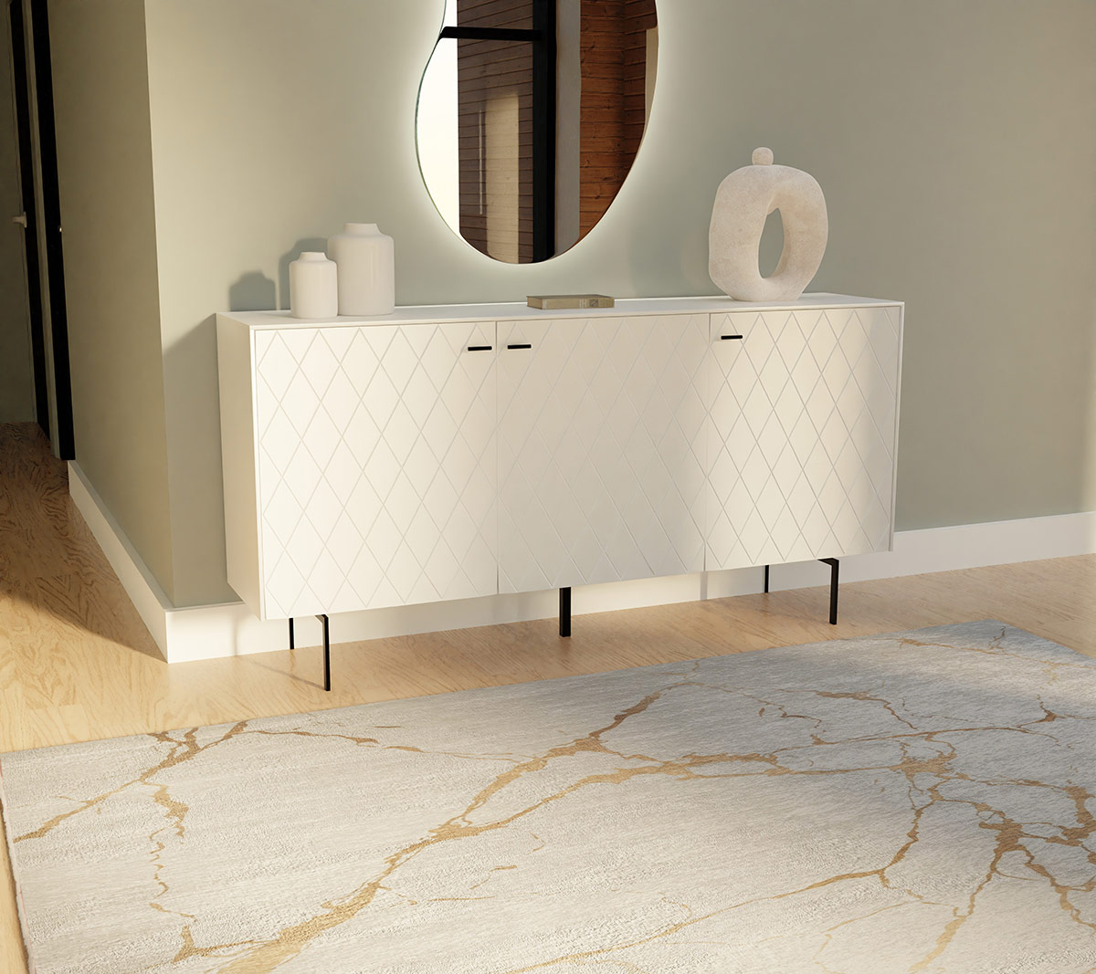 Alternative view of GDECO - ALFOMBRA BLANCA Y ORO. 130*190 CM