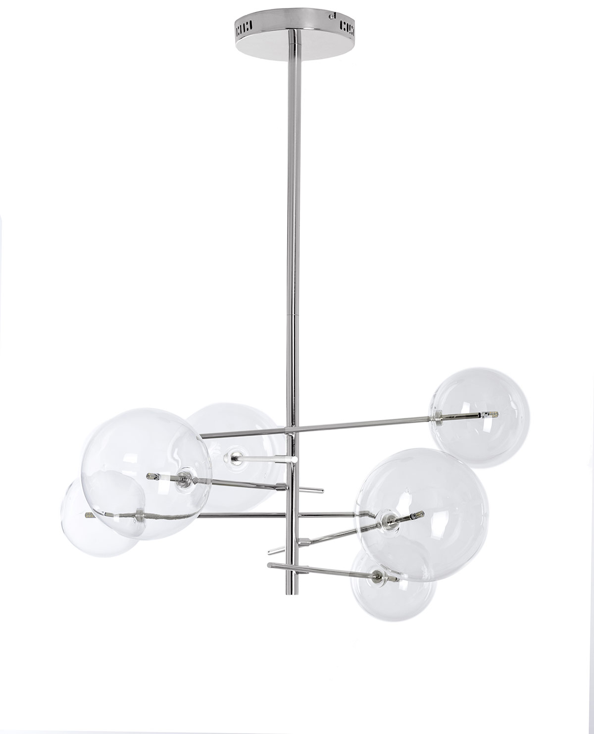 GDECO - LAMPARA TECHO 6 BOLAS CRISTAL, BOMBILLAS LED. COLOR PLATA CROMADO. 100*70*70 cm - Imagen 4