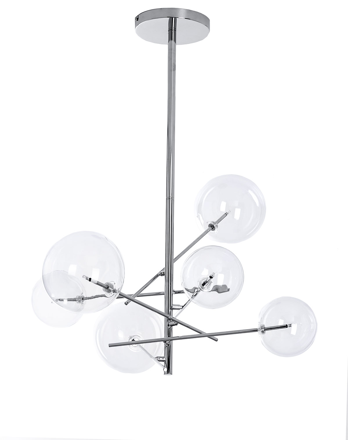 GDECO - LAMPARA TECHO 6 BOLAS CRISTAL, BOMBILLAS LED. COLOR PLATA CROMADO. 100*70*70 cm - Imagen 3