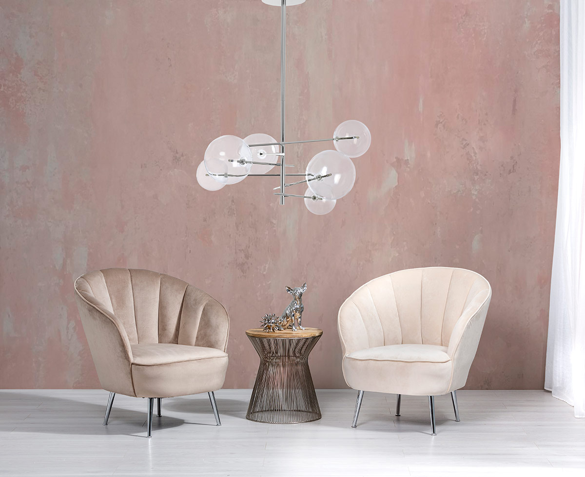 Alternative view of GDECO - LAMPARA TECHO 6 BOLAS CRISTAL, BOMBILLAS LED. COLOR PLATA CROMADO. 100*70*70 cm