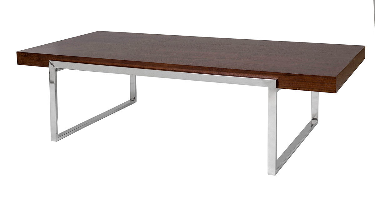 GDECO - MESA SOFA ACERO + MADERA NATURAL. 140*63*39 cm