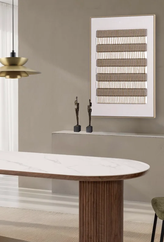 GDECO - CUADRO OLEO 80*120 CM. MARCO BLANCO, FONDO RAYAS BEIGE