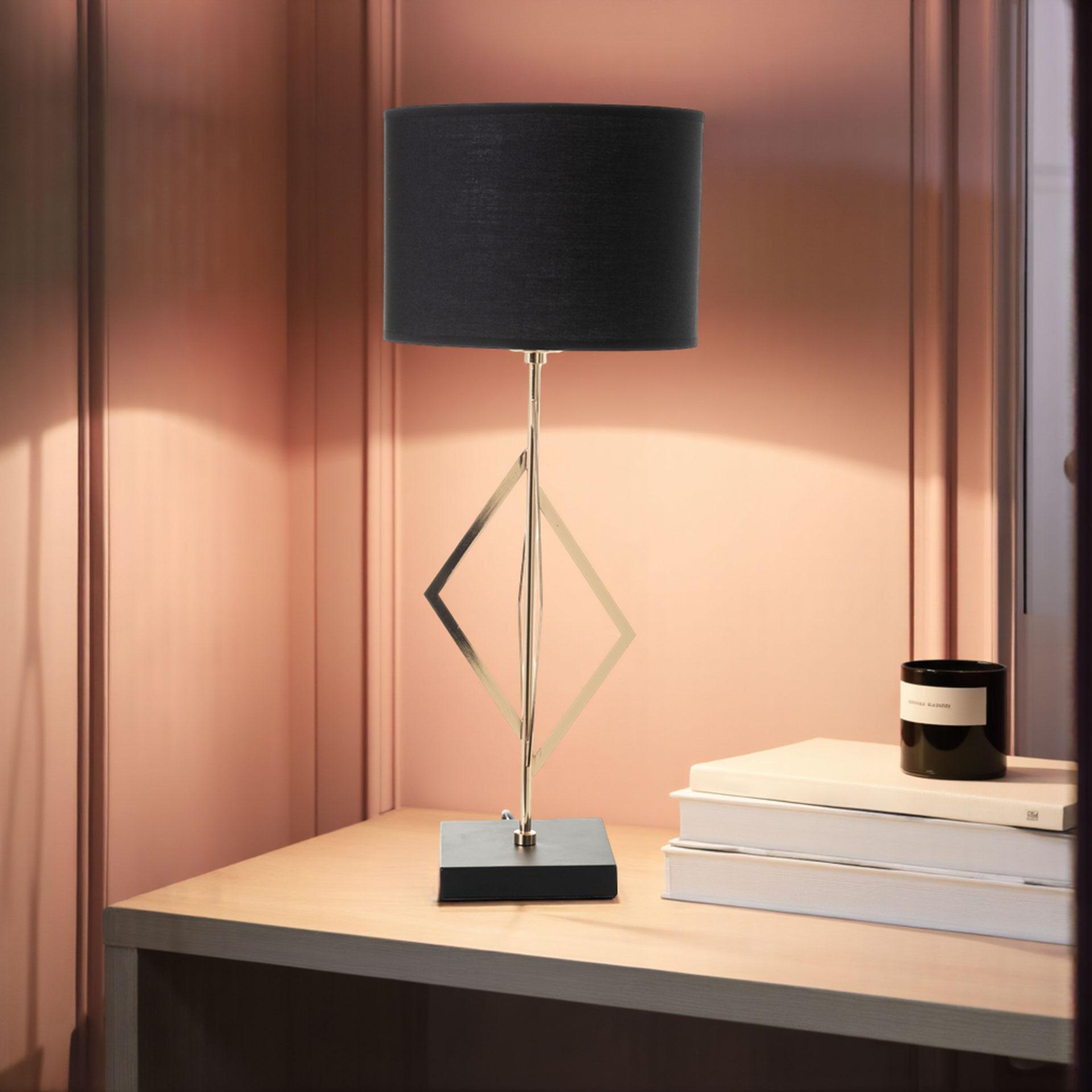 GDECO - LÁMPARA CROMADA ORO 65X33 CM, PANTALLA NEGRA