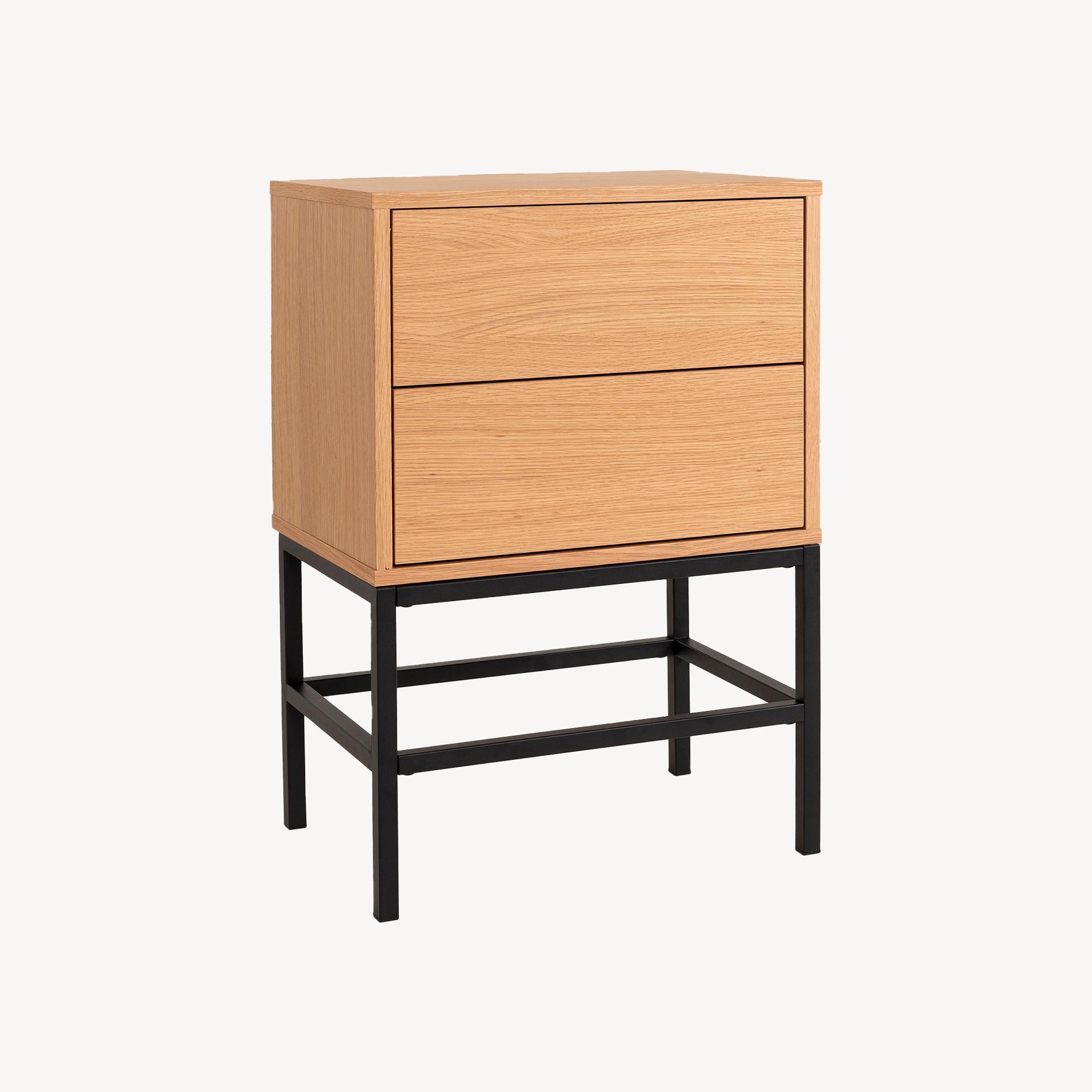 Alternative view of GDECO - MESITA PUSH 2 CAJONES CHAPA ROBLE. BASE METAL NEGRO. 74*48*33,5 CM