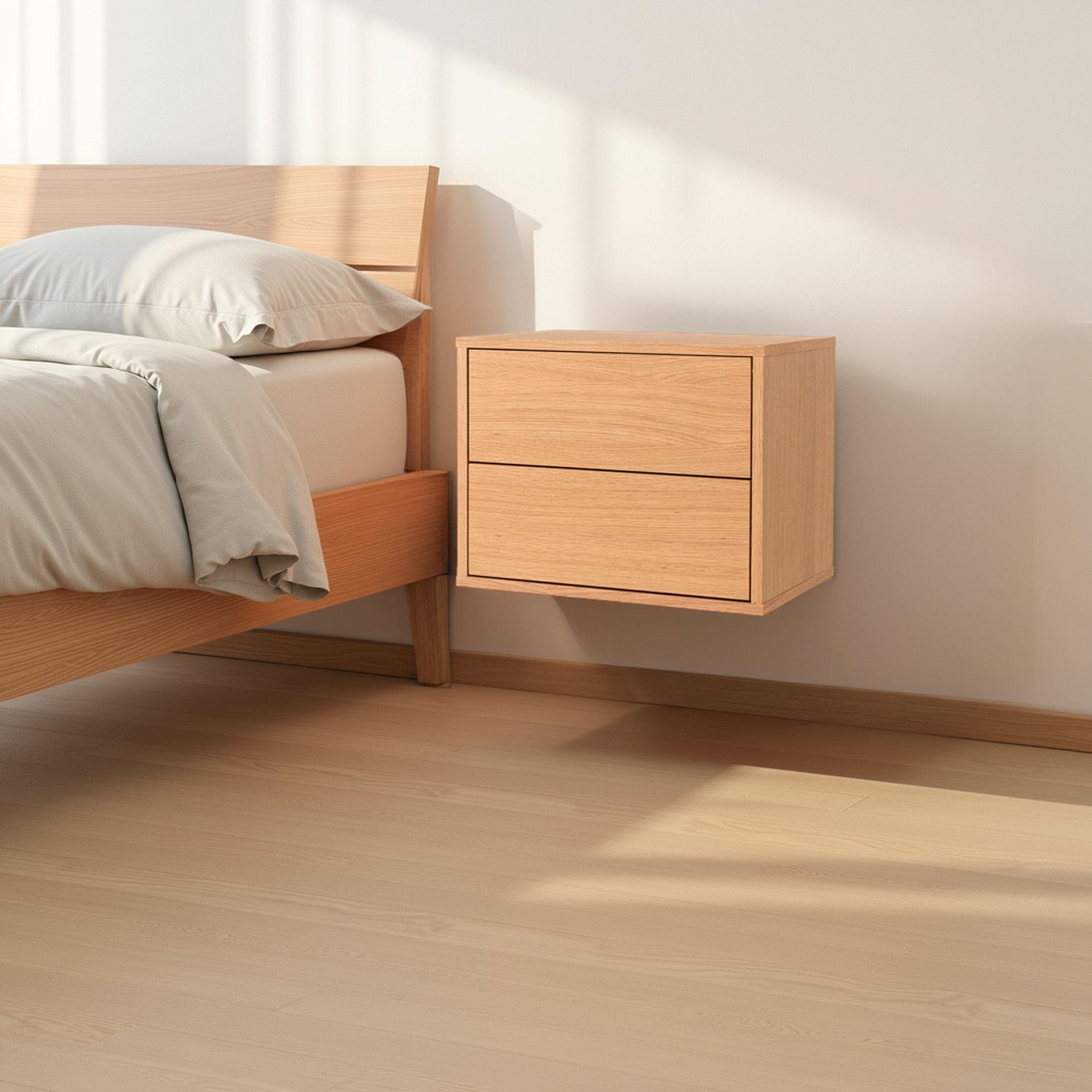 GDECO - MESITA PUSH 2 CAJONES, CHAPA ROBLE 48*33.5*39 CM (PARA COLGAR EN LA PARED)