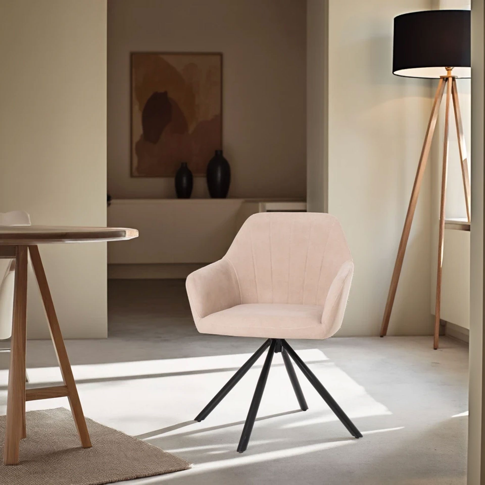 Alternative view of GDECO - SILLA CLAIRE GIRATORIA 360º. TAPIZADO BEIGE, PATAS METAL NEGRO