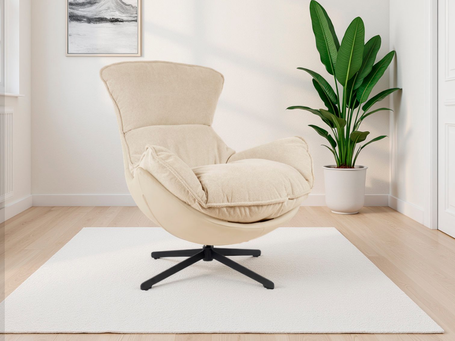 GDECO - SILLON HANS GIRATORIO 360º. TAPIZADO INTERIOR BEIGE (ANTIMANCHAS, IGNIFUGO, ANTIARAÑAZOS MASCOTAS) 91*98*100 CM