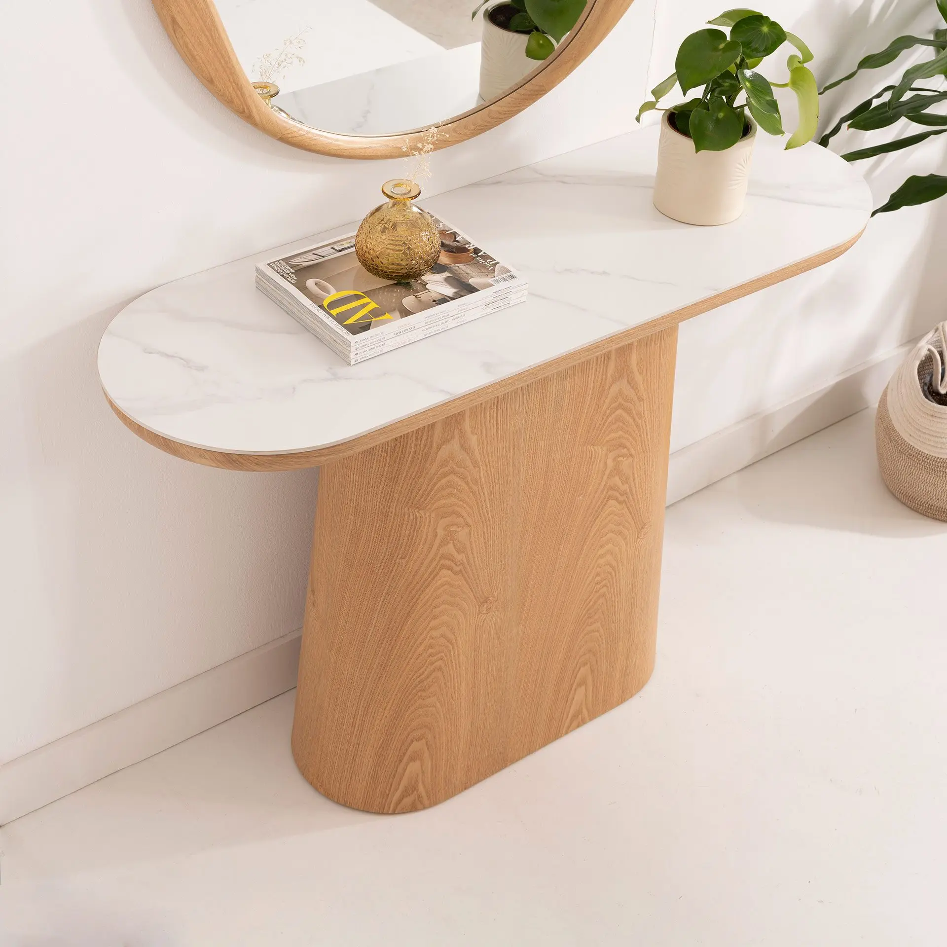 Alternative view of GDECO - CONSOLA 120*80*40 CM. TAPA PORCELANICO BLANCO, PIE CHAPA MADERA ROBLE