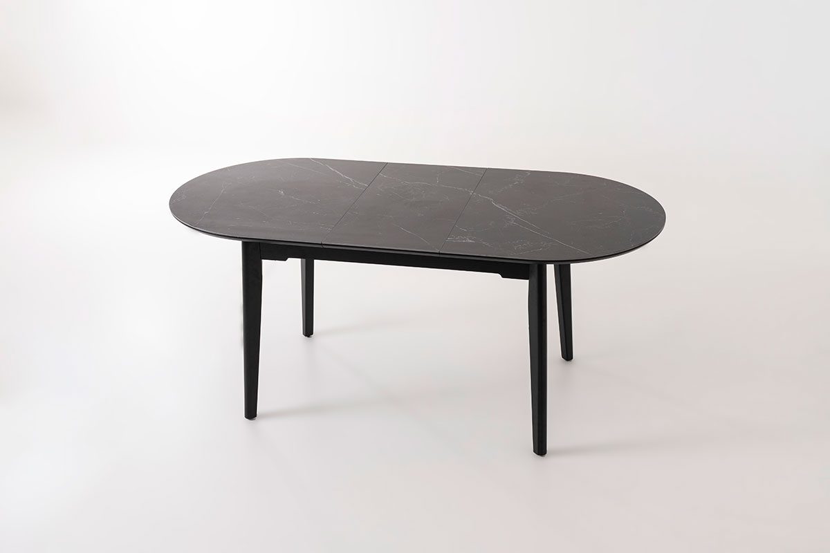 GDECO - MESA EXTENSIBLE OVALADA 140/180*85*76 CM, TAPA PORCELANICO NEGRO Y BASE METAL NEGRO - Imagen 6