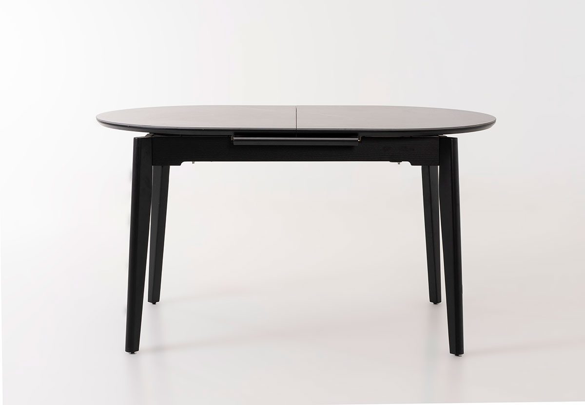 GDECO - MESA EXTENSIBLE OVALADA 140/180*85*76 CM, TAPA PORCELANICO NEGRO Y BASE METAL NEGRO - Imagen 5