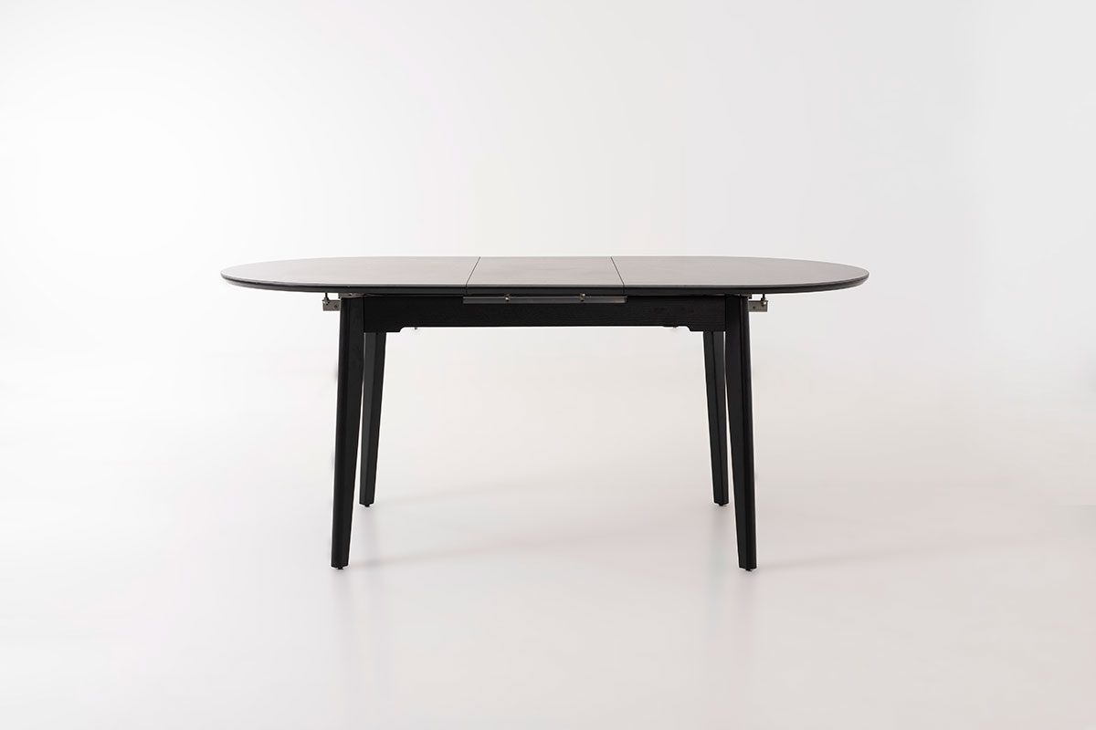 GDECO - MESA EXTENSIBLE OVALADA 140/180*85*76 CM, TAPA PORCELANICO NEGRO Y BASE METAL NEGRO - Imagen 4