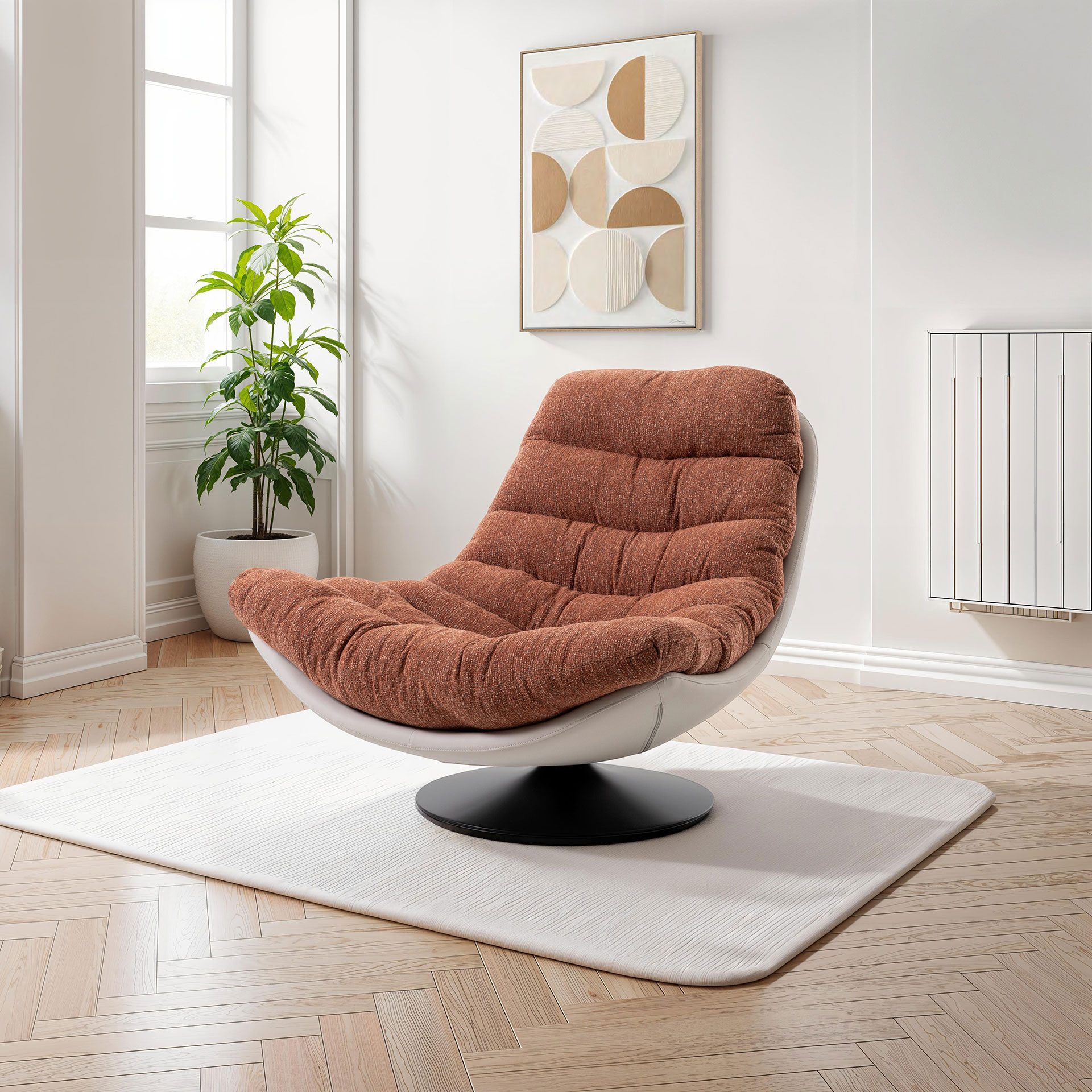 GDECO - SILLON ARTI GIRATORIO 360º. TAPIZADO CALDERA JASPEADO Y EXTERIOR BEIGE (ANTIMANCHAS, IGNIFUGO, ANTIARAÑAZOS MASCOTAS) 92*110*78 CM