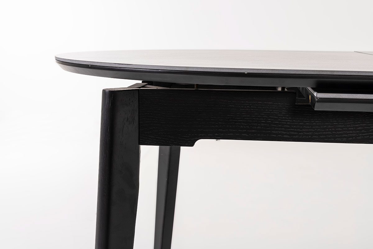 GDECO - MESA EXTENSIBLE OVALADA 140/180*85*76 CM, TAPA PORCELANICO NEGRO Y BASE METAL NEGRO - Imagen 3