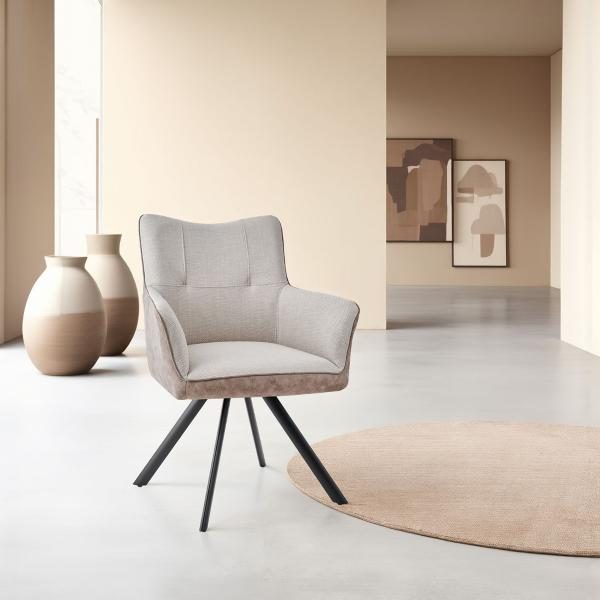 Alternative view of GDECO - SILLON LEIA, ASIENTO GIRATORIO 360º CON RETORNO. TAPIZADO BEIGE CLARO Y MARRON TIERRA ANTIMANCHAS, PATAS METAL NEGRO