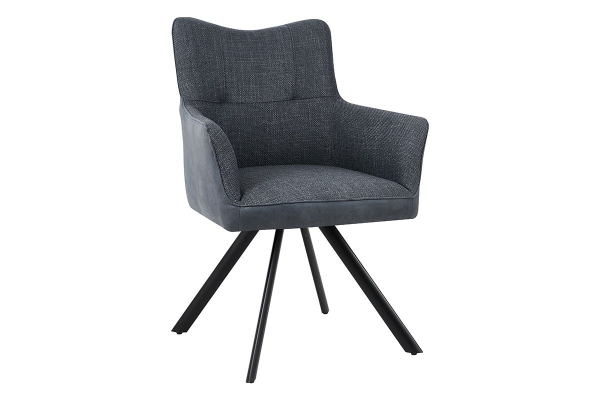 GDECO - SILLON LEIA, ASIENTO GIRATORIO 360º CON RETORNO. TAPIZADO GRIS MARENGO ANTIMANCHAS, PATAS METAL NEGRO