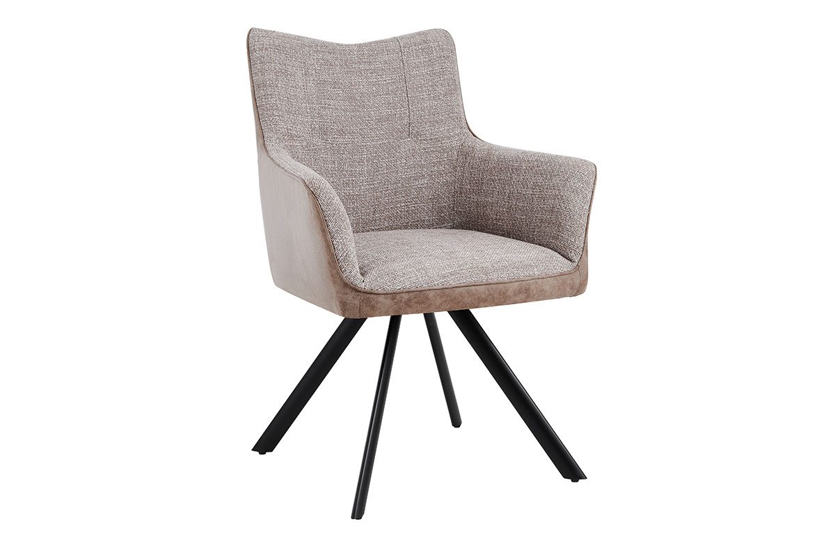 GDECO - SILLON LEIA, ASIENTO GIRATORIO 360º CON RETORNO. TAPIZADO BEIGE Y MARRON TIERRA ANTIMANCHAS, PATAS METAL NEGRO