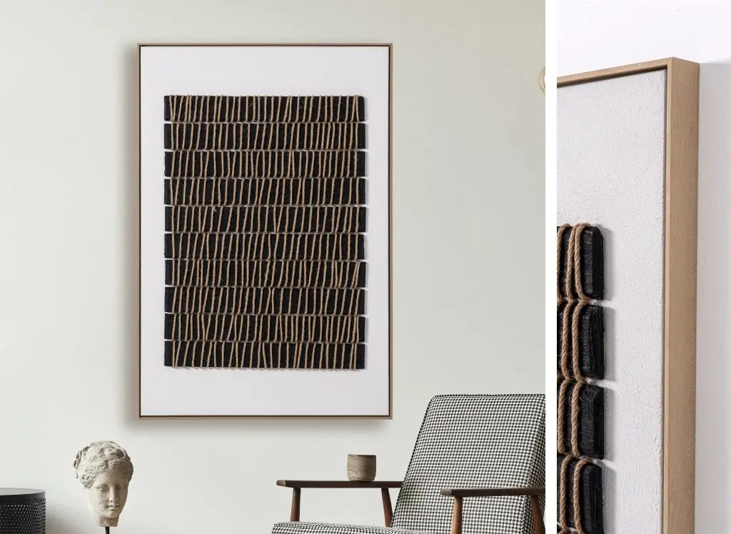 GDECO - CUADRO OLEO 80*120 CM. MARCO MADERA, FONDO NEGRO