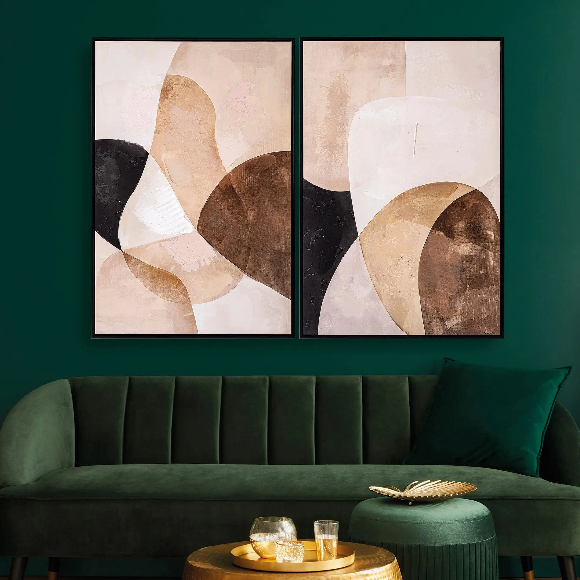 GDECO - SET 2 CUADROS OLEO CON MARCO MADERA 60*90*3.5 CM