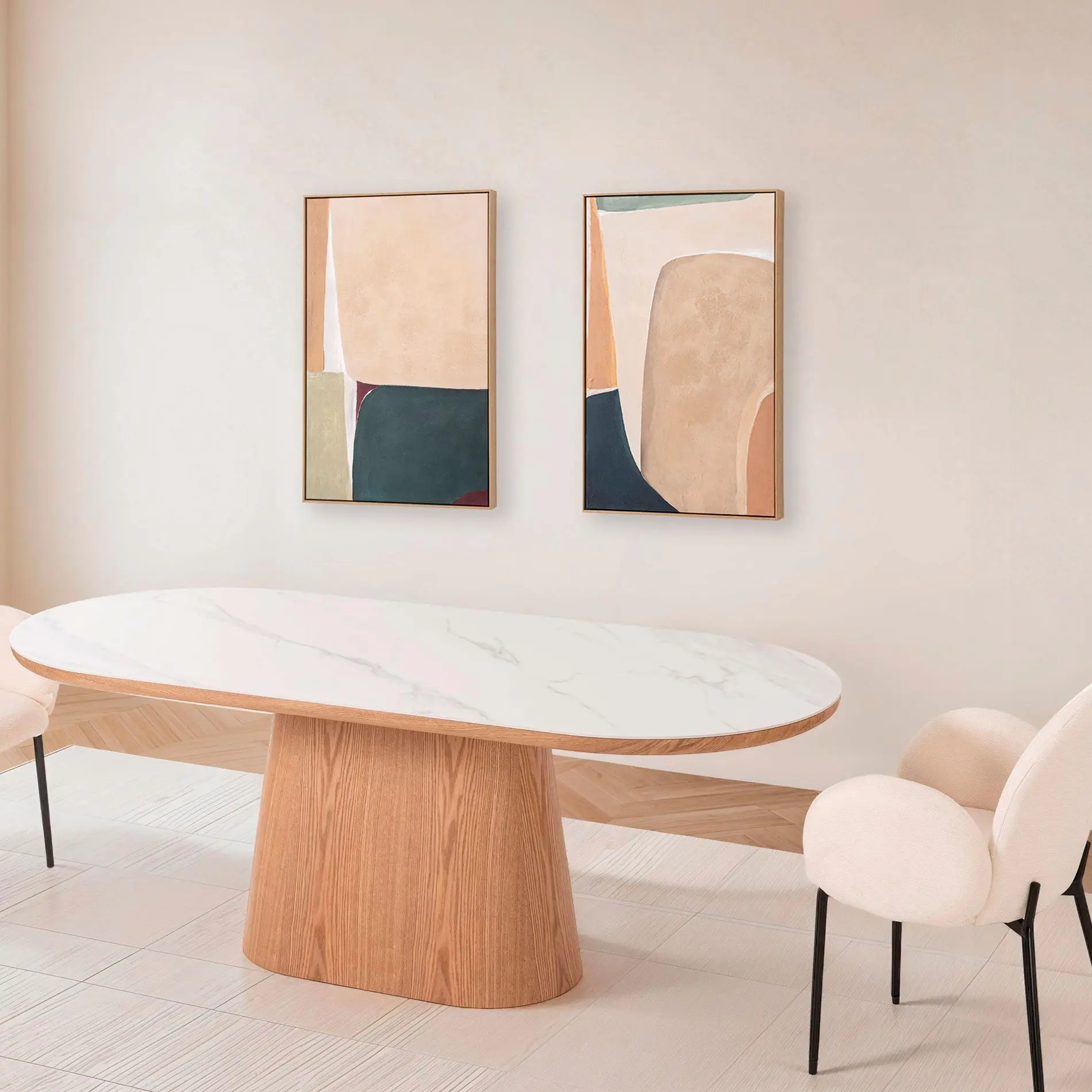 GDECO - SET 2 CUADROS OLEO 60*90*3.5 CM. MARCO MADERA