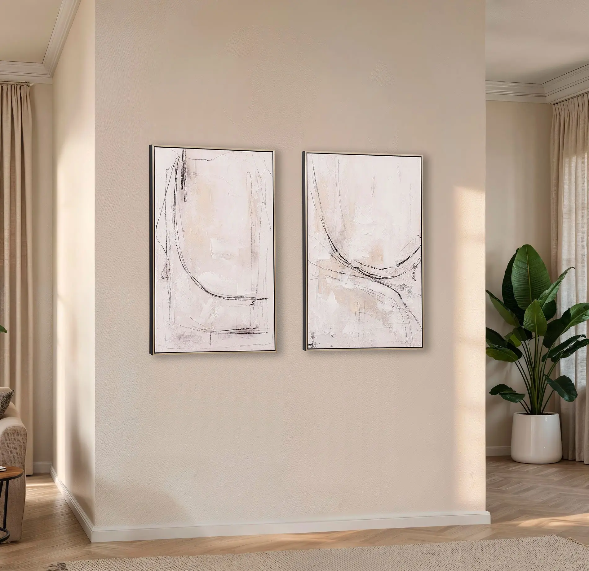 GDECO - SET 2 CUADROS OLEO 60*90*3.5 CM. MARCO MADERA